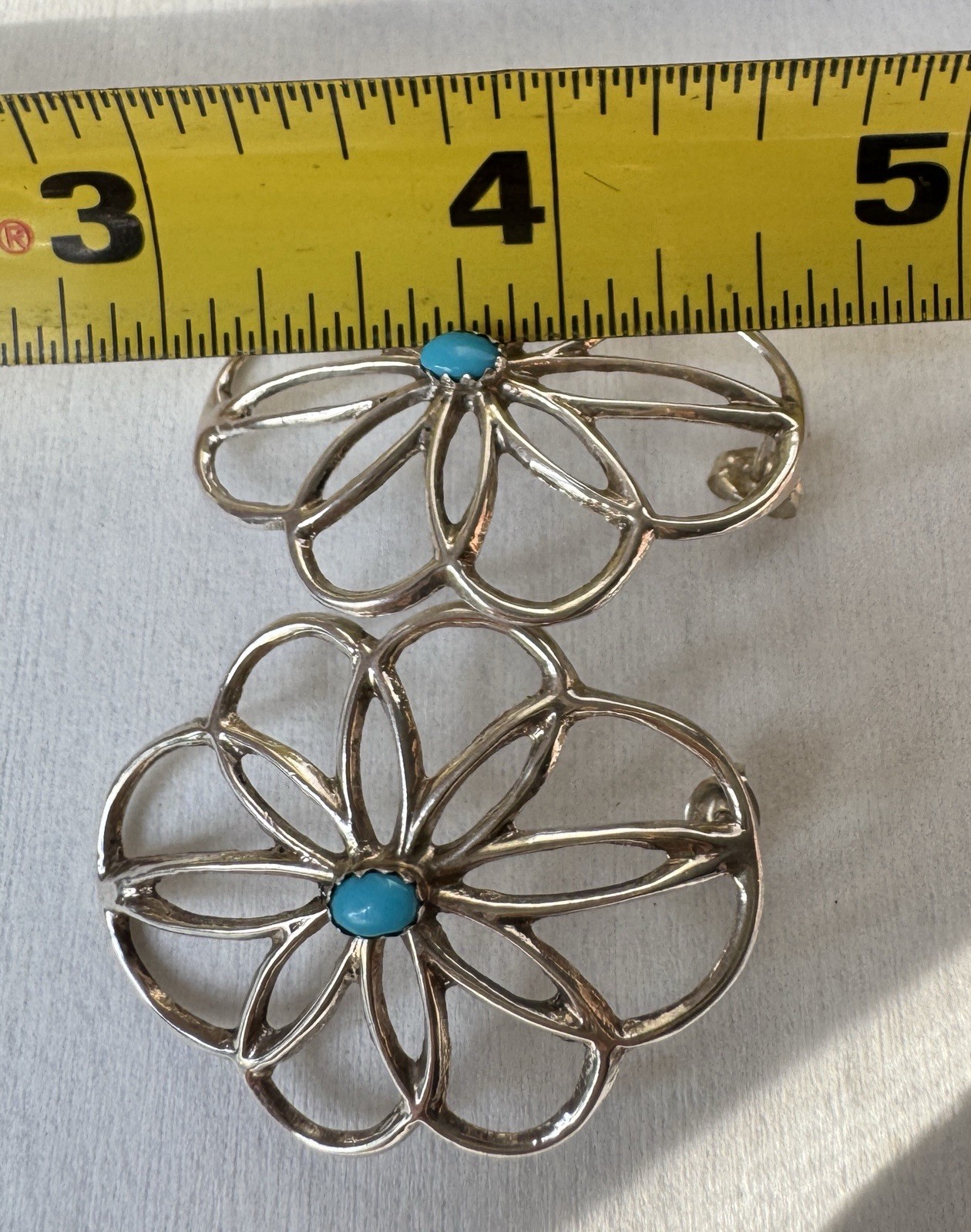 Large Sterling Silver Blue Turquoise Stud Earrings Vintage