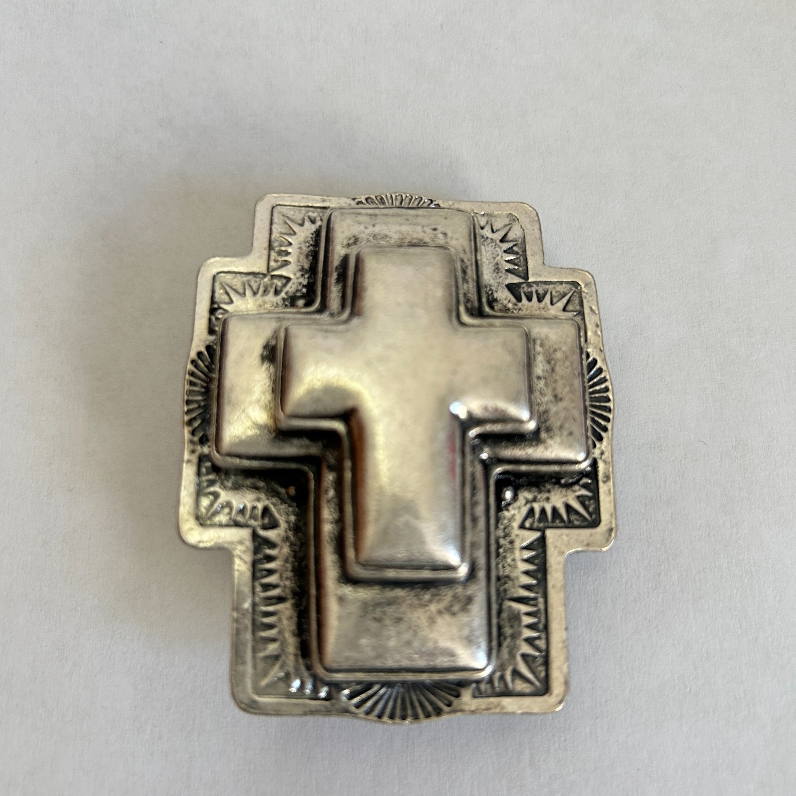 Cross Belt Buckle Ornate Christian Religious Gothic Silver metal western vintage
