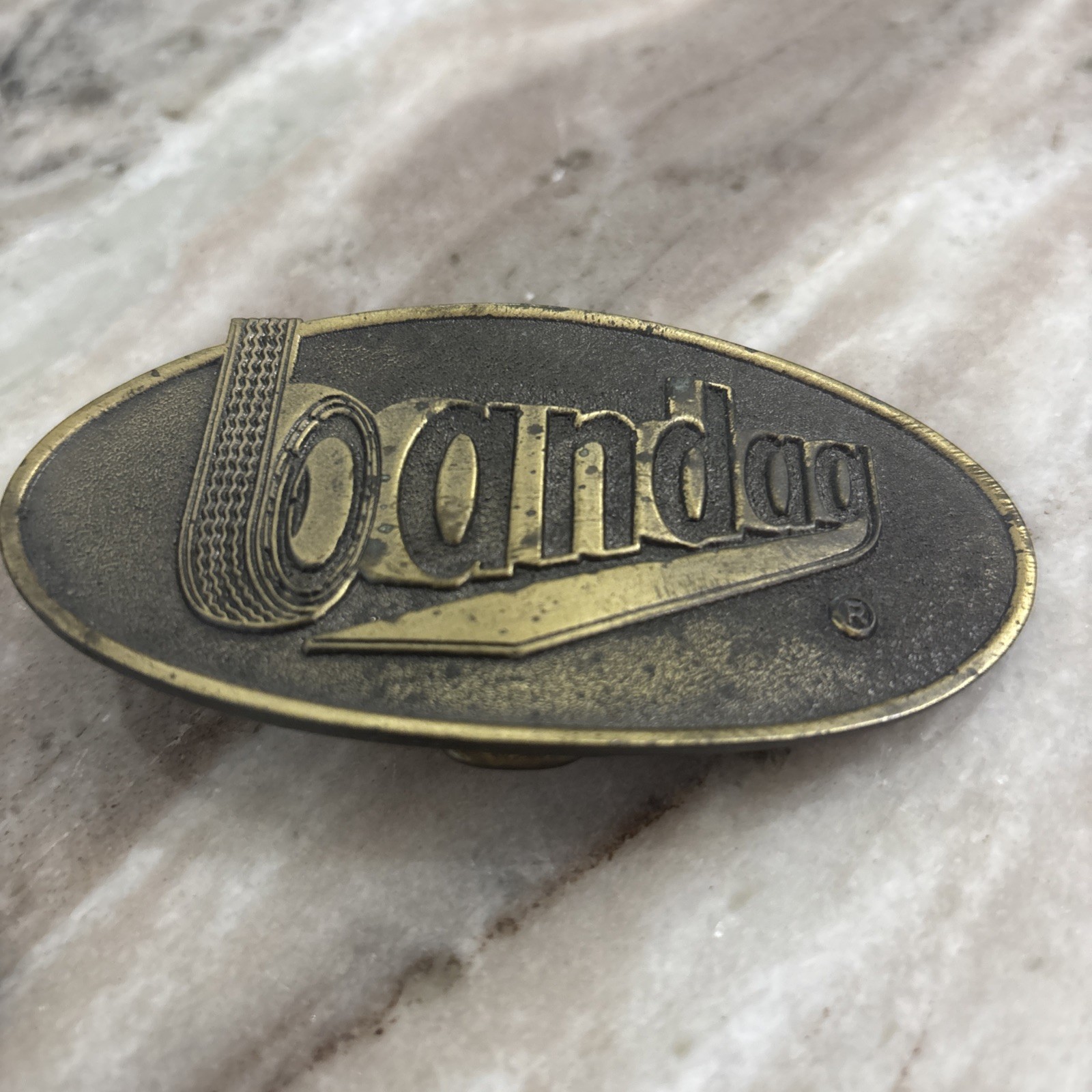 Vintage Brass Bandag Belt Buckle 3 5/8&Prime; Wide