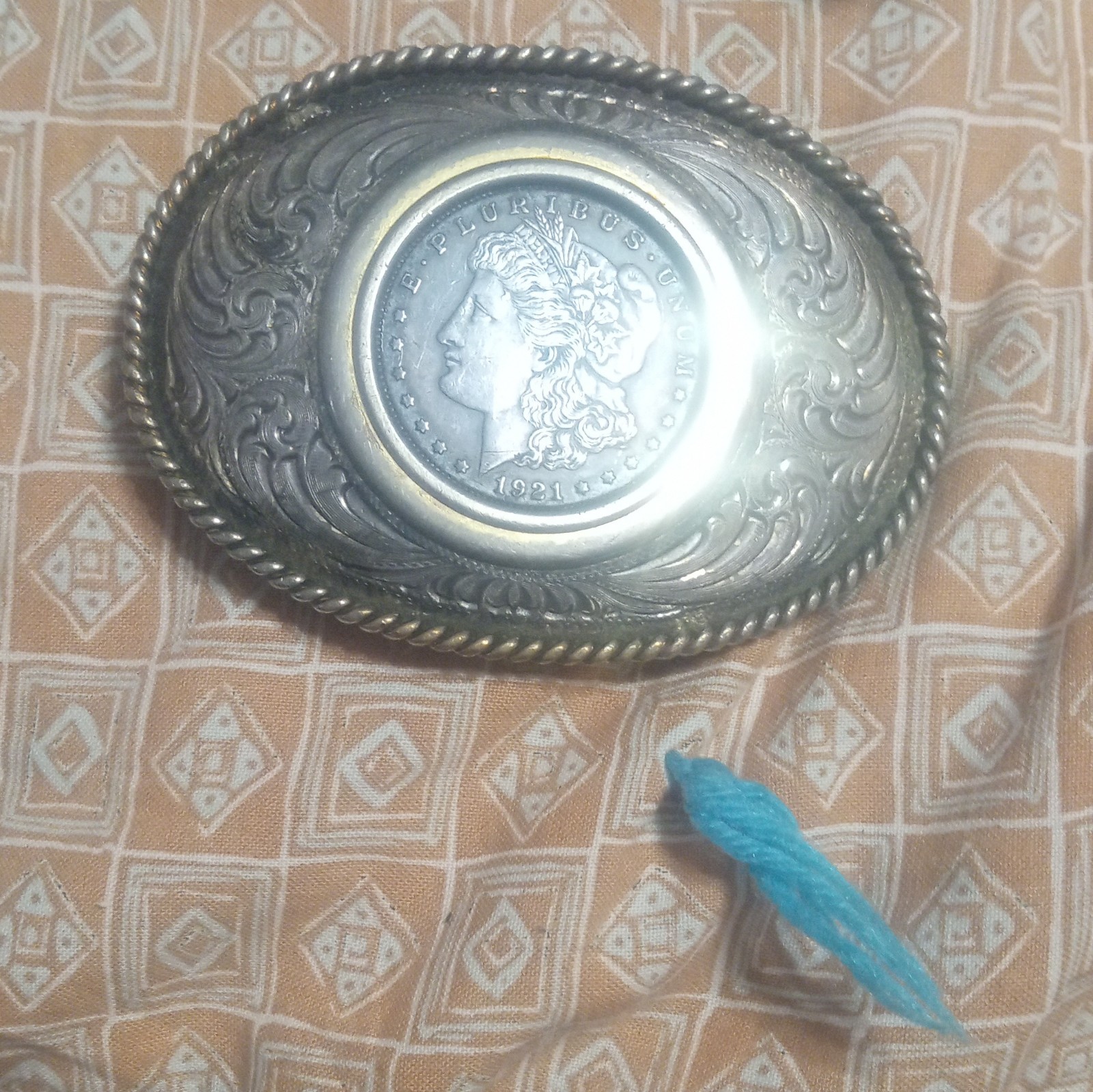 Montana Silversmiths Silver Plate Western Coin Plate Belt Buckle 1.5in