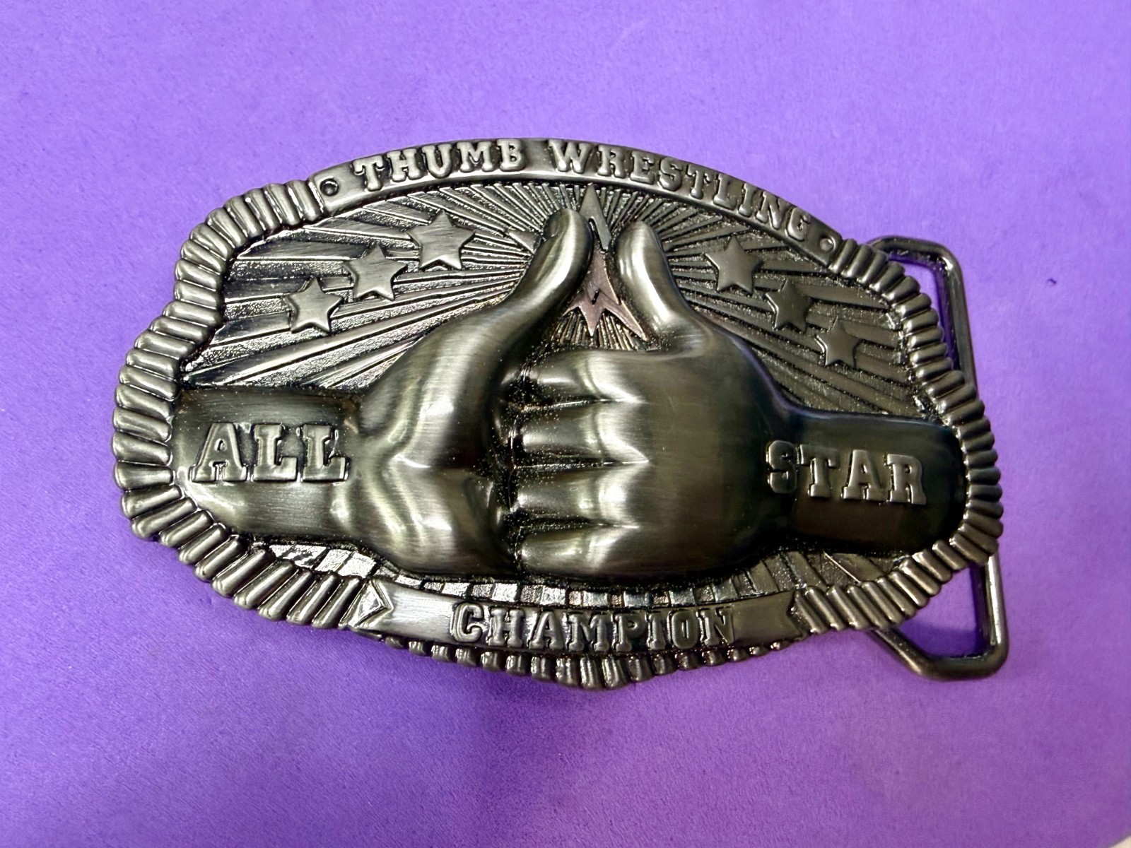 Thumb Wrestling All-Star Champion Trophy Award Belt Buckle New Condition