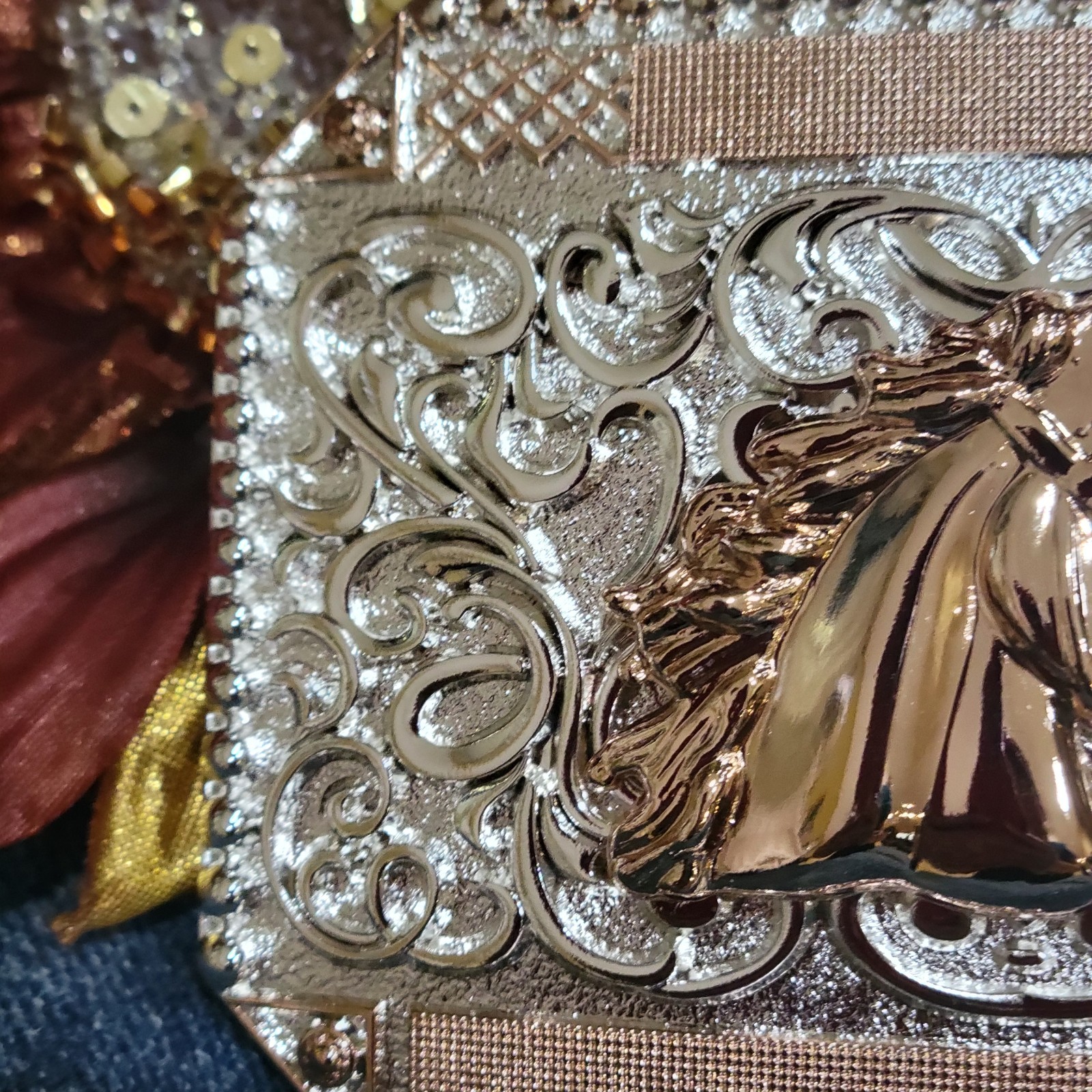 Horse Face Cowboy Belt Buckle Western HebillaSilver & Rosetone 4×3.5 Inch