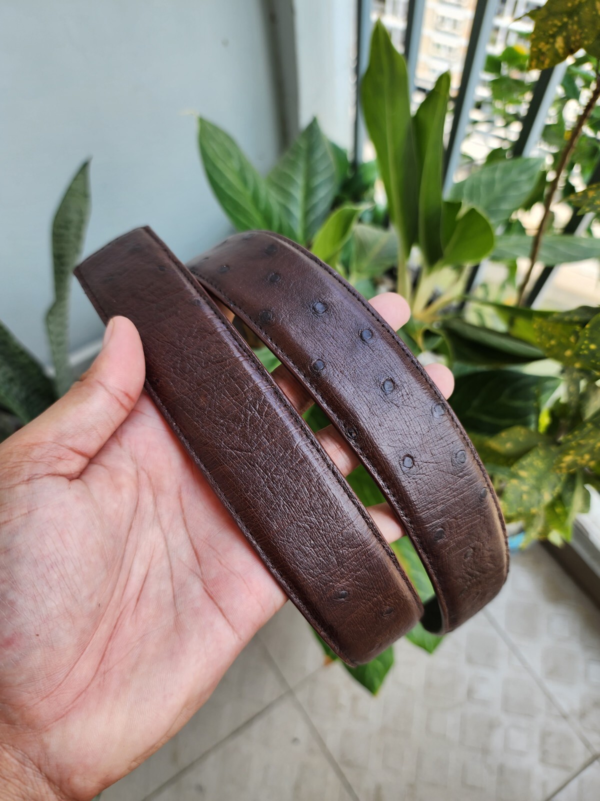 3.8CM Brown 100% Genuine Ostrich Leather Skin Men Belt Buckle- Handmade