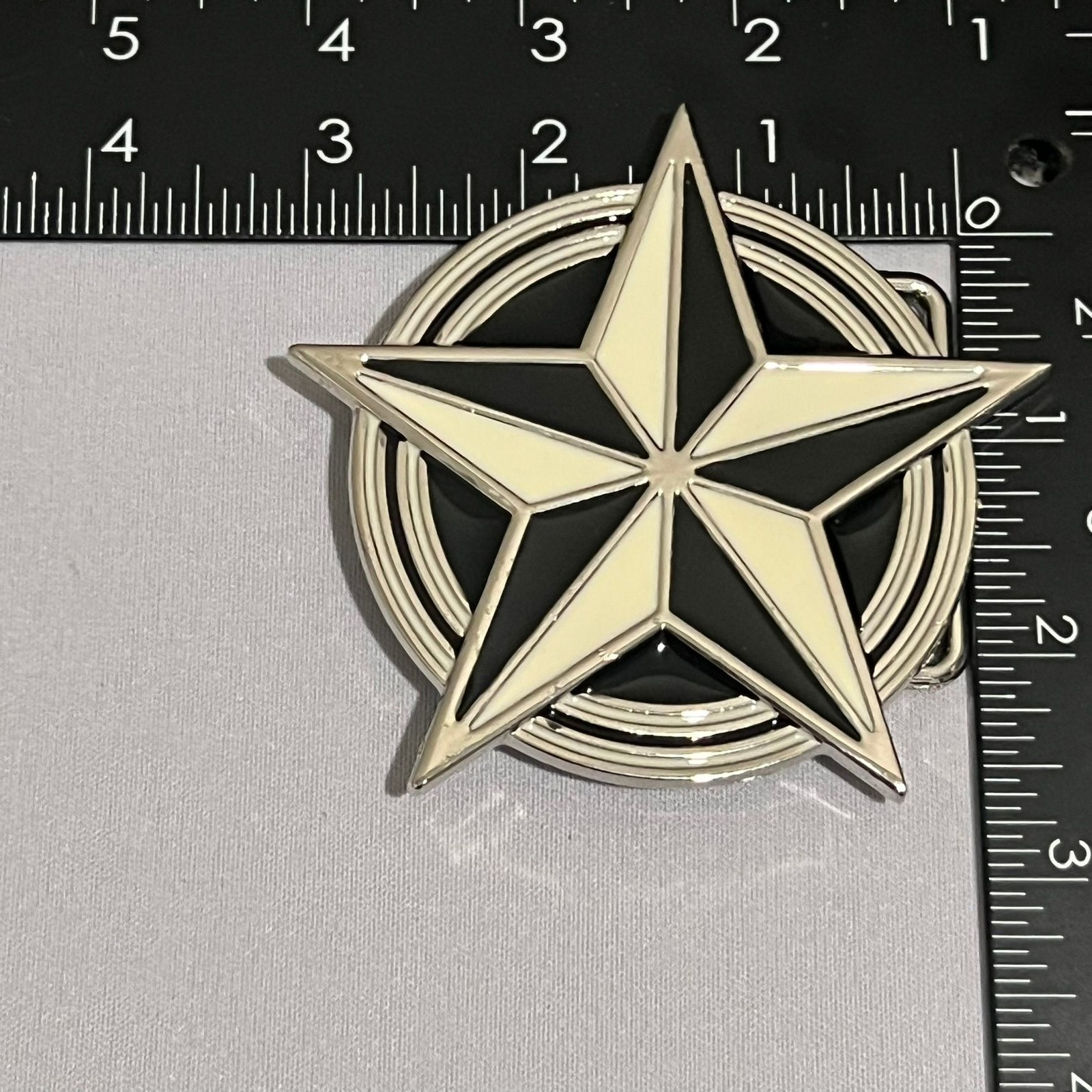 Star Belt Buckle Unbranded Silver Black Ivory Enamel Metal Western Accessory