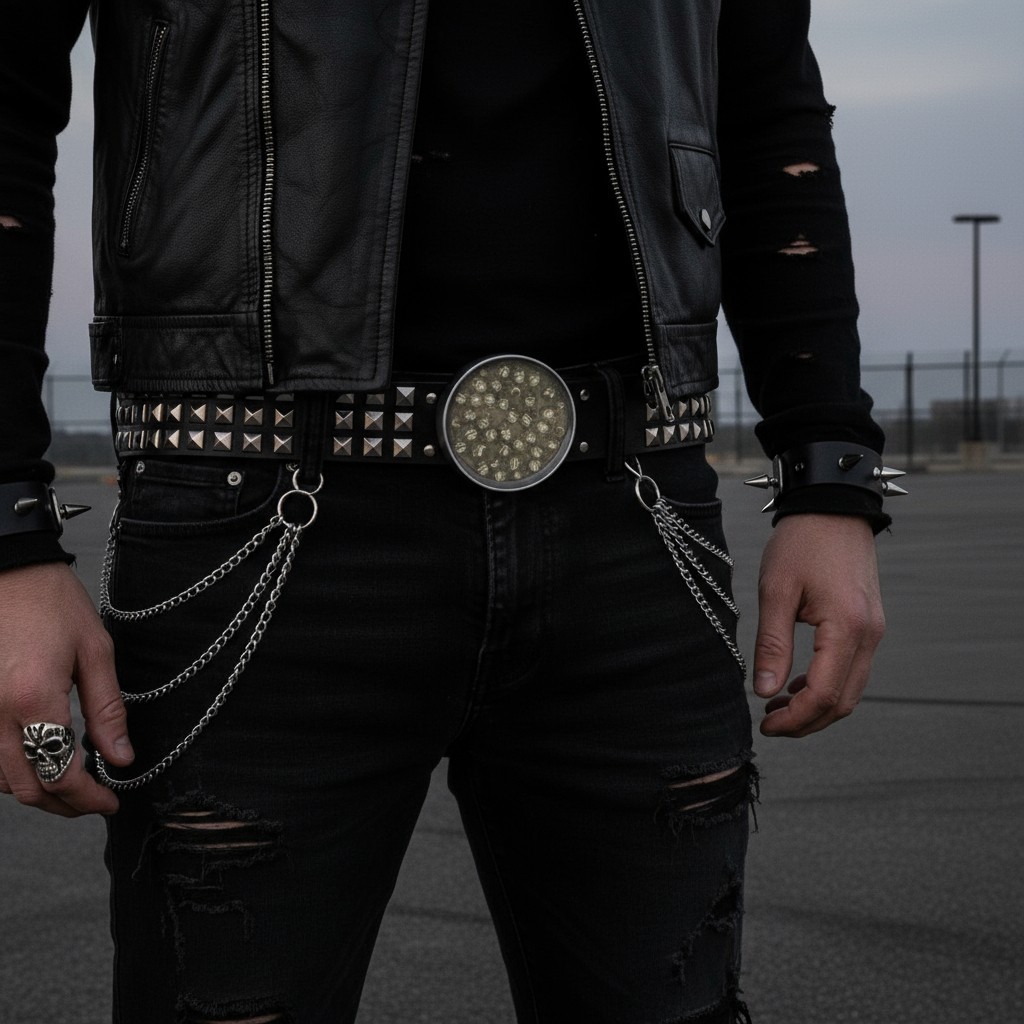 Men Silver Metal Fashion Biker Buckle Skeleton Brown Mini Skulls Bold Statement