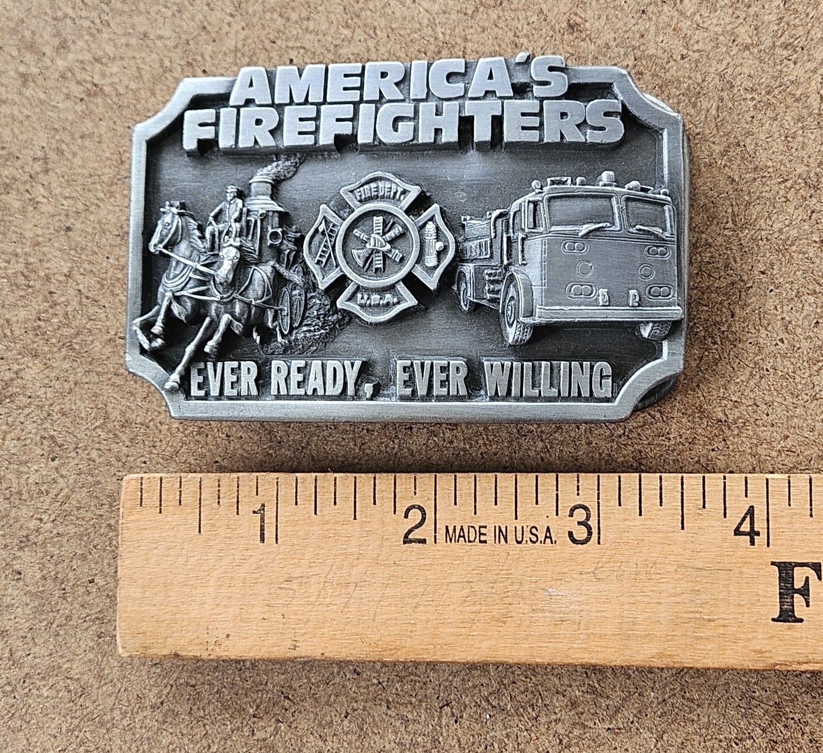 Vintage 1983 Siskiyou America&rsquo;s Firefighters Ever Ready Ever Willing Belt Buckle