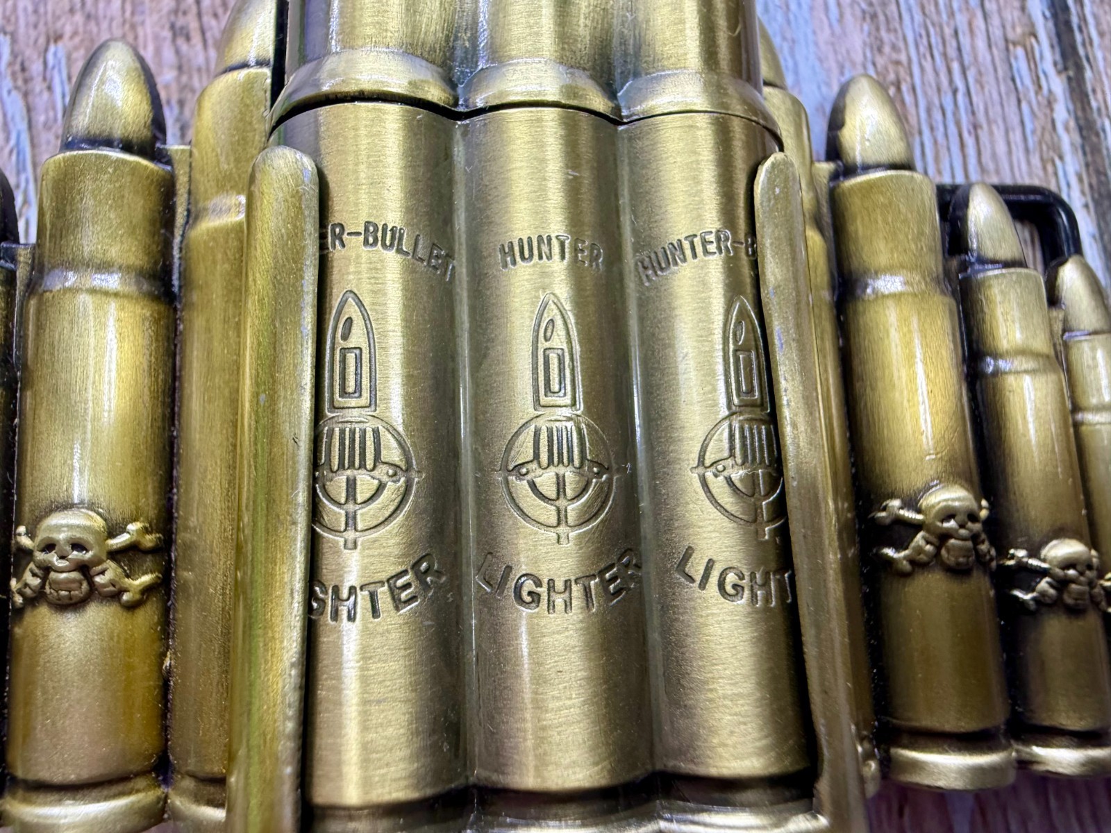 Bullet Rifle Rounds Skull Crossbones Lighter (Not Working) Large Belt Buckle