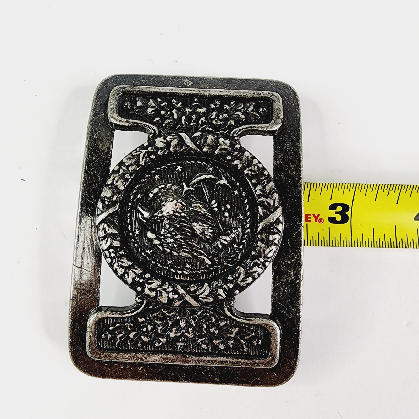 Vintage Silver Belt Buckle Western Rodeo Cowboy American Eagle USA Patriotic