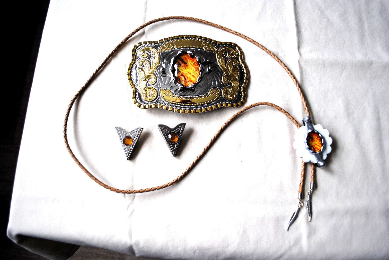 Western Belt Buckle, Bolo and Collar Tip Set