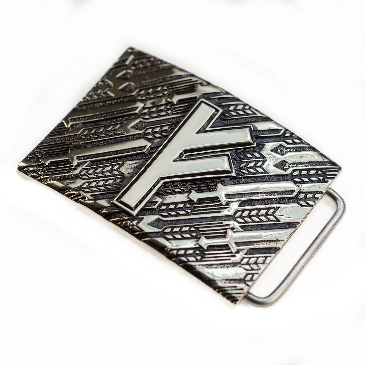 Fehu runic german silver belt buckle, Feoh Wealth Rune Old Norse Scandinavian
