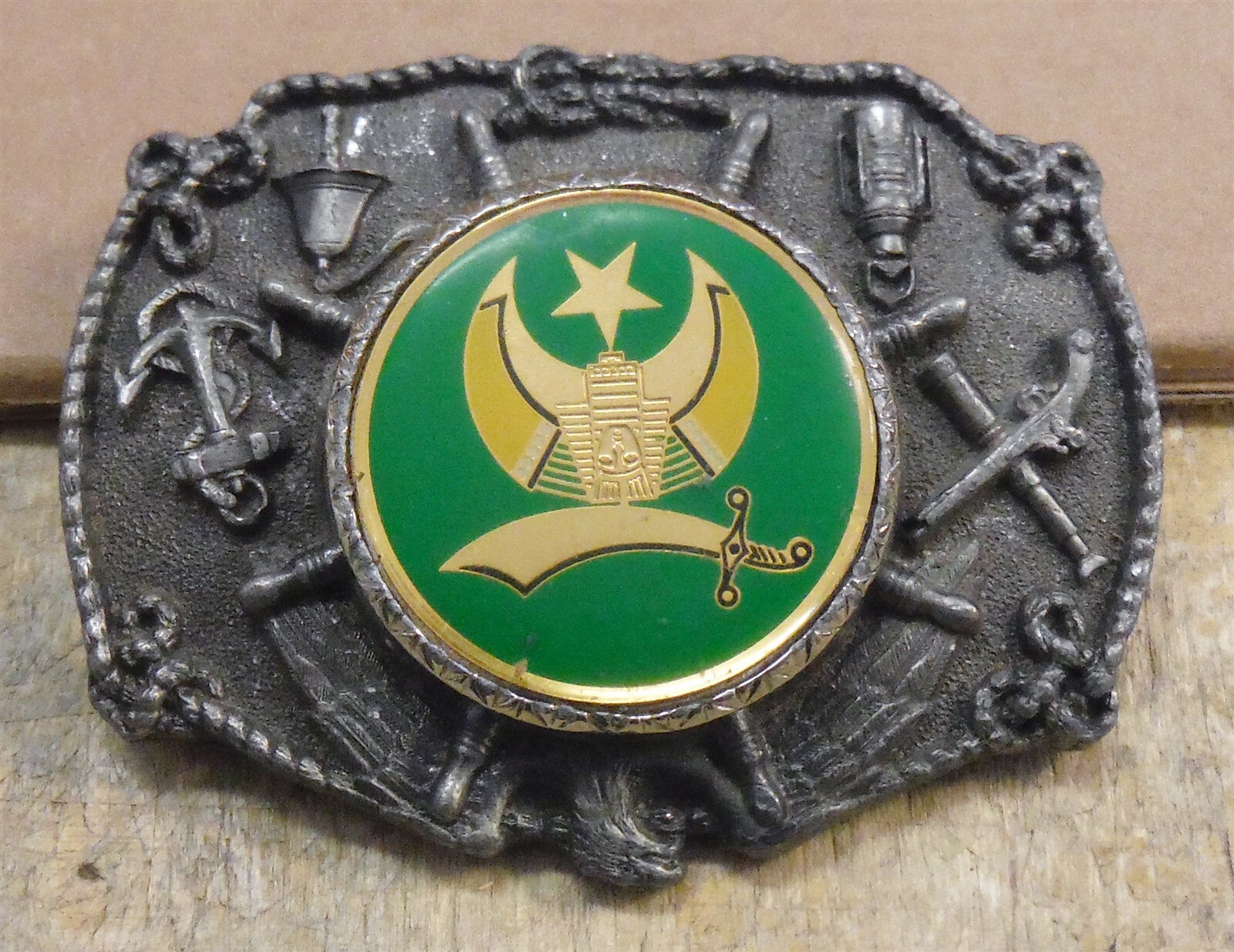 Tanside DD151 • Egyptian Shriners Belt Buckle 3 3/8&Prime; X 2 1/2&Prime; FREE SHIP d55