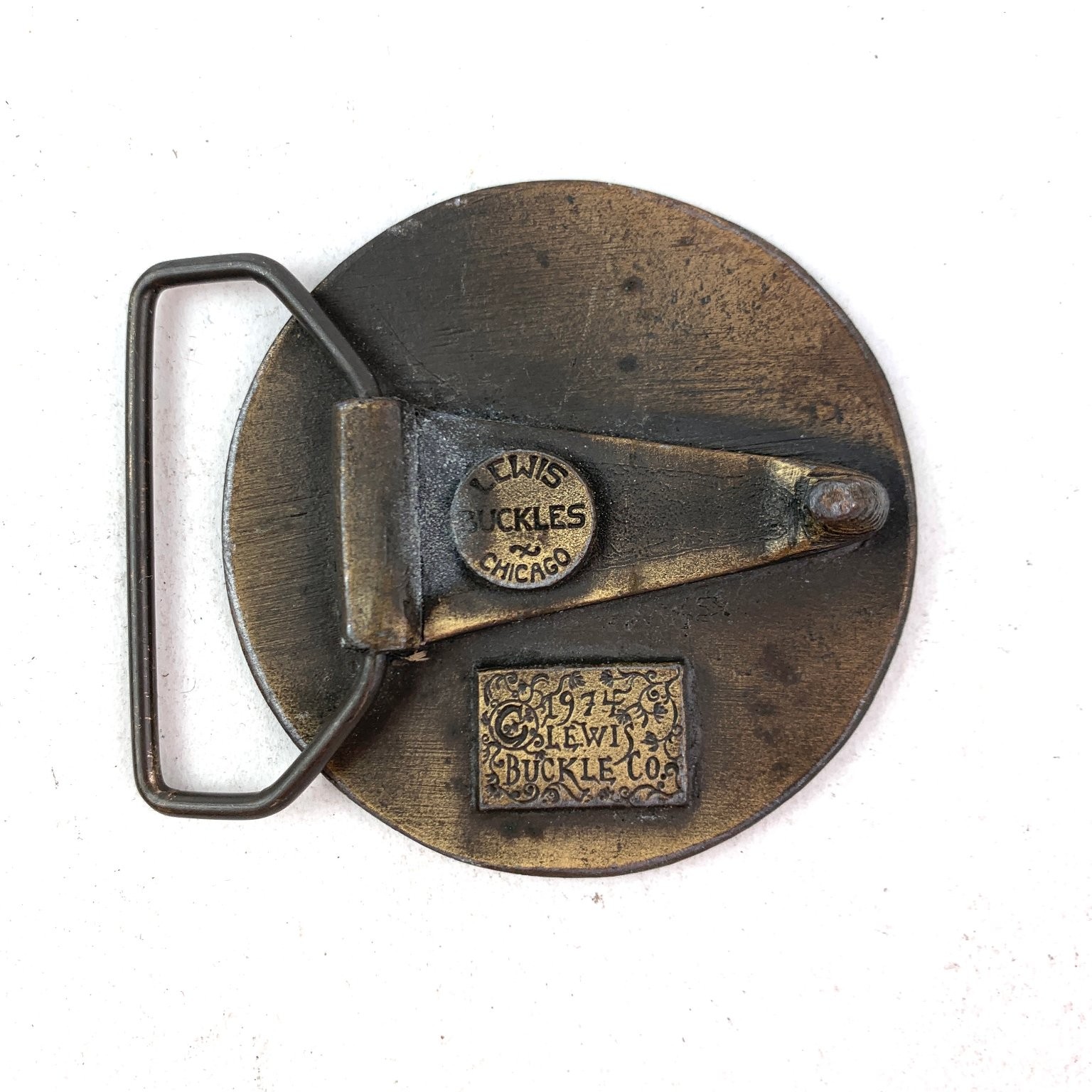 1974 Kansas Windmill Belt Buckle Round Antique Brass Lewis Buckles Chicago