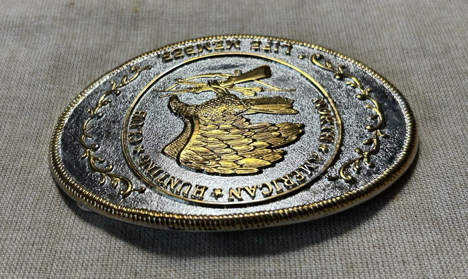 North American Hunting Club Belt Buckle Eagle Gold Silver Oval Western