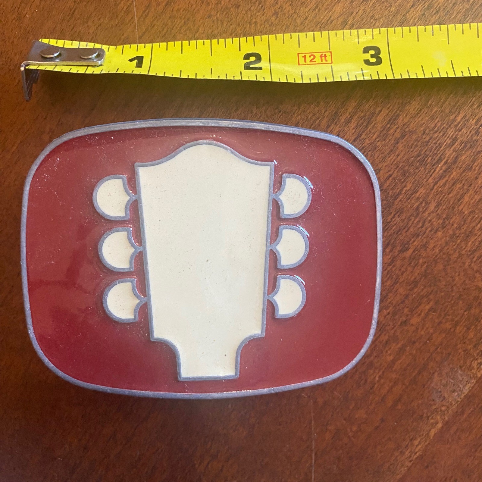 Vintage Style Guitar Headstock Belt Buckle Red Enamel Music Rocker Accessory