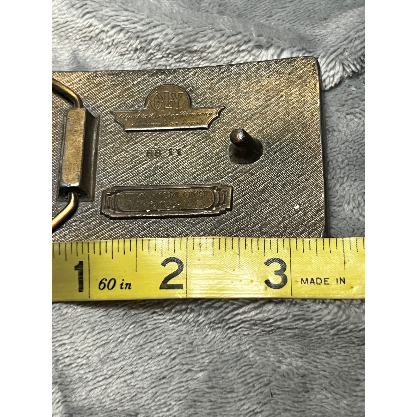 Vintage Olympia Beer Belt Buckle 1973 Indiana Metal Craft 3in Advertising