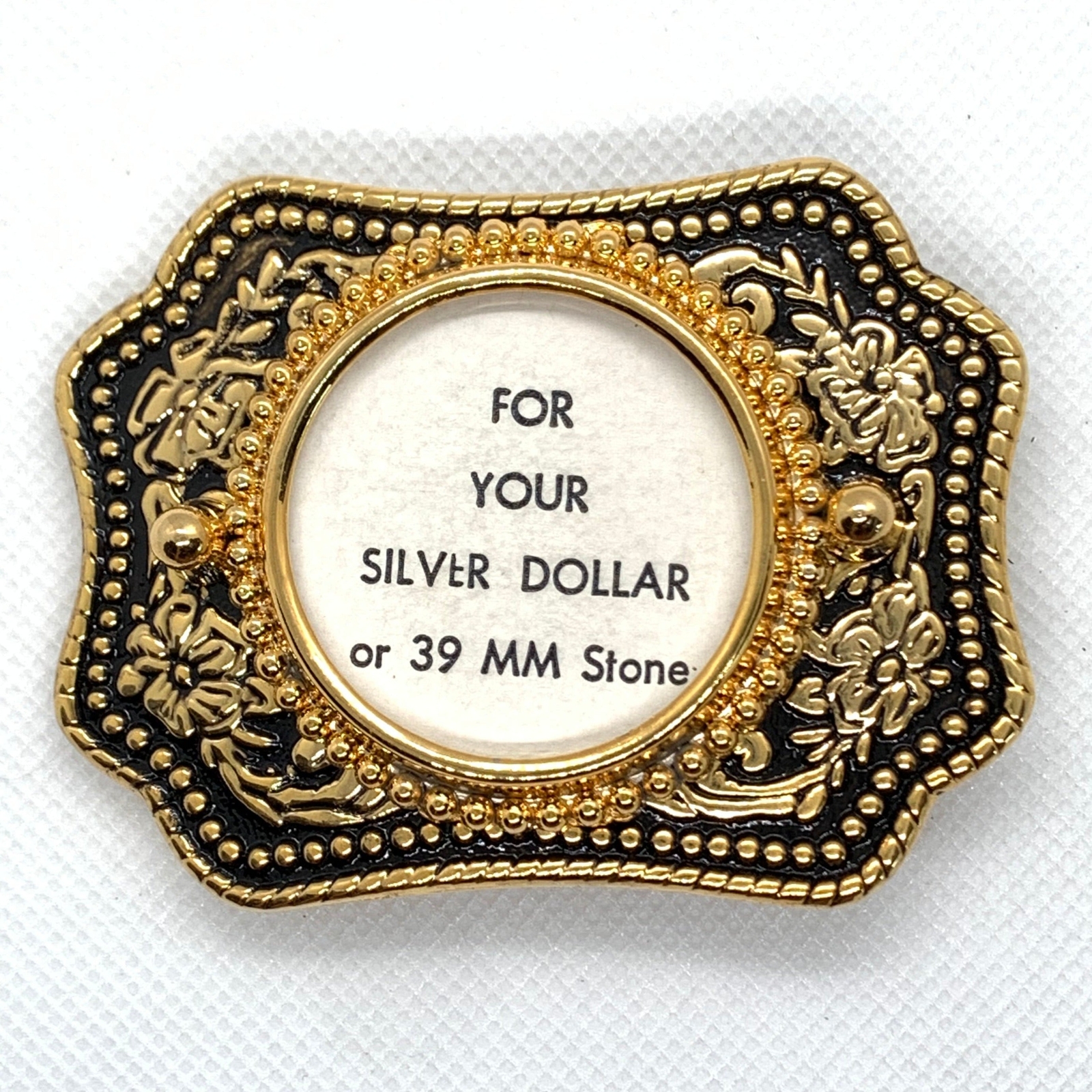 Silver Dollar Black & Gold Western Style Belt Buckle