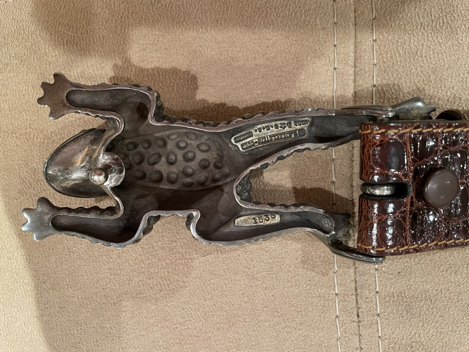 Huge Kieselstein-Cord Sterling Toad Buckle with Brown Alligator Belt Size 2