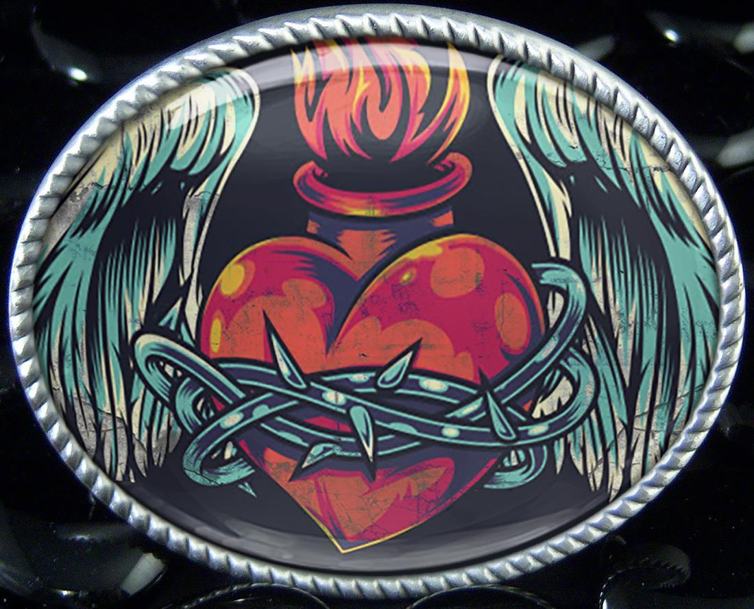 Sacred Heart Tattoo Graffiti Street Art Handmade Artisan Belt Buckle
