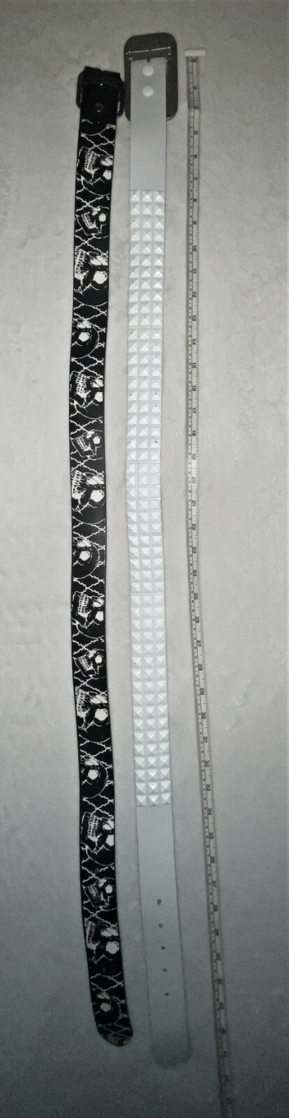 Pair of Belts with 1 Belt Buckle (Skull, Spikes, Cross, Black and White)