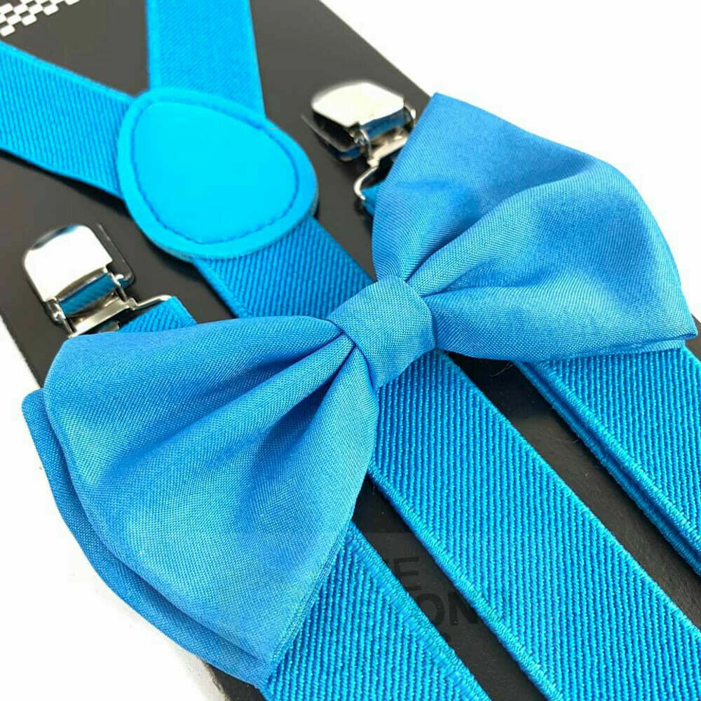 Sky Blue Turquoise Suspenders and Bowtie Combo Set Adult Teens Formal Prom