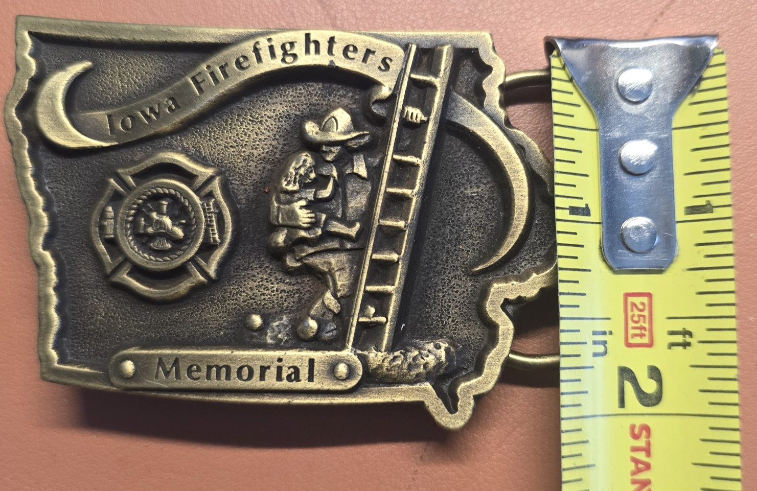 Iowa Firefighters Memorial Belt Buckle Brass Limited Edition Serial No. 842