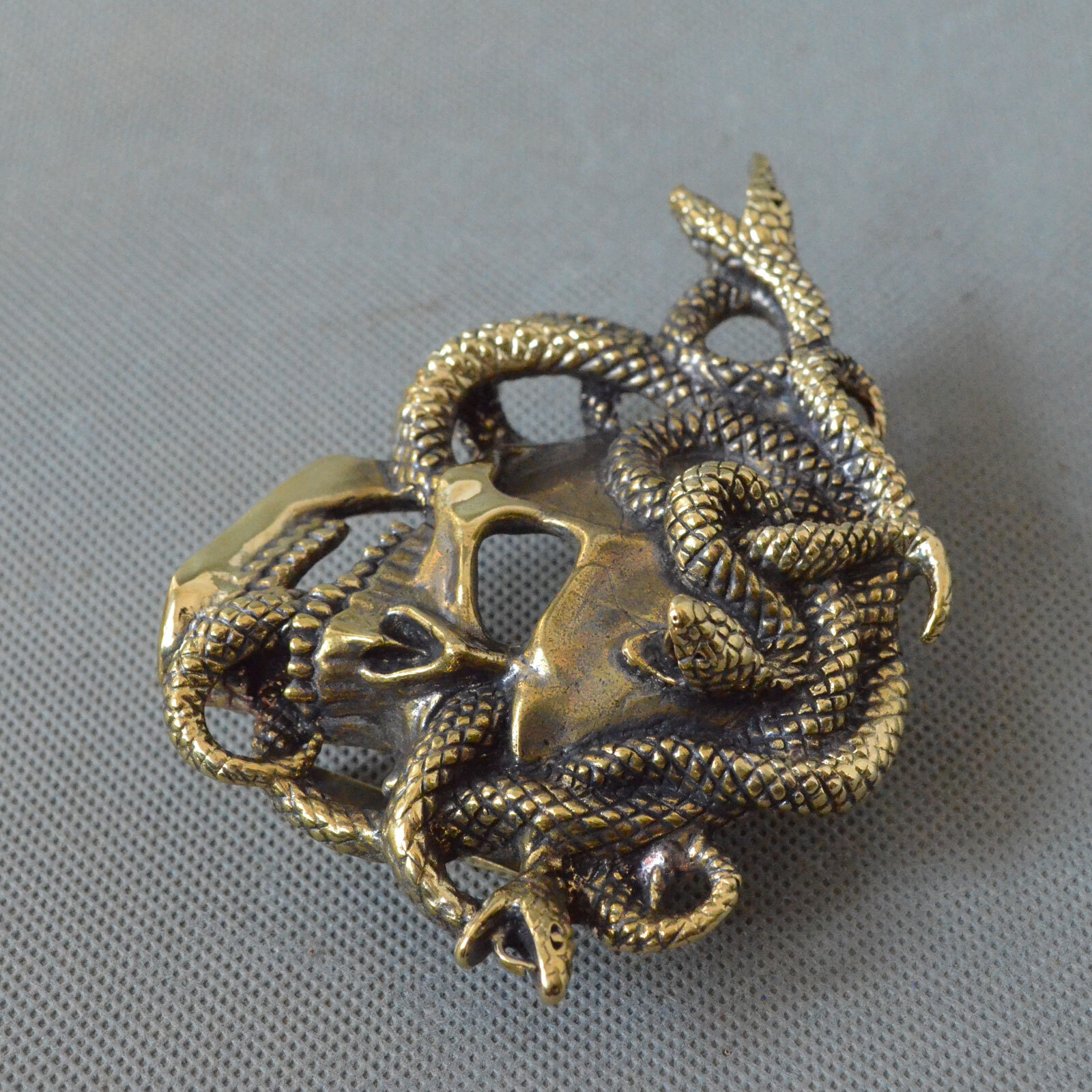 Casting Solid Brass Skull Snake Belt Buckle,Punk Skull Unique Men&rsquo;s Buckle, gift