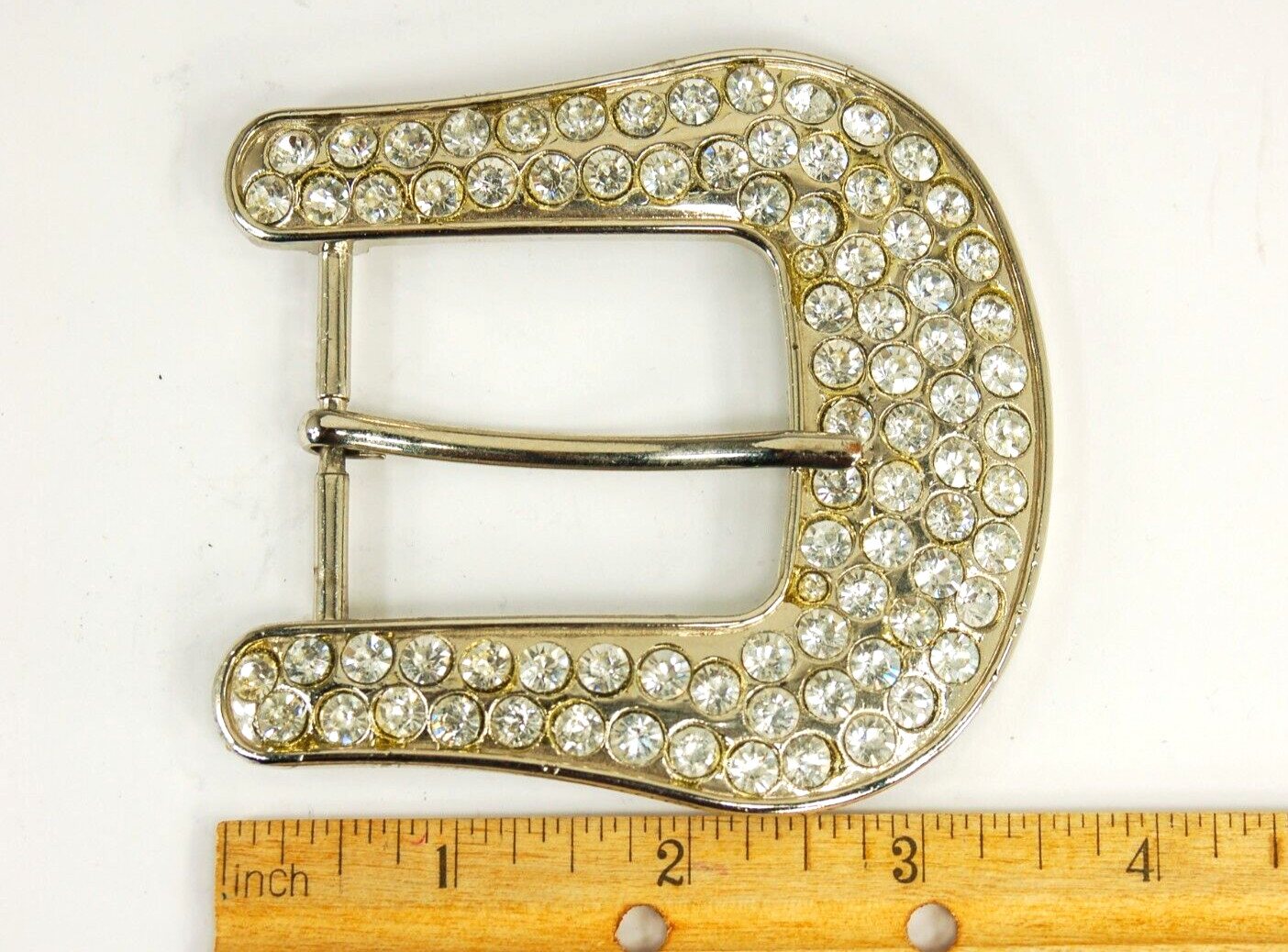Western Clear Rhinestone silver tone belt buckle