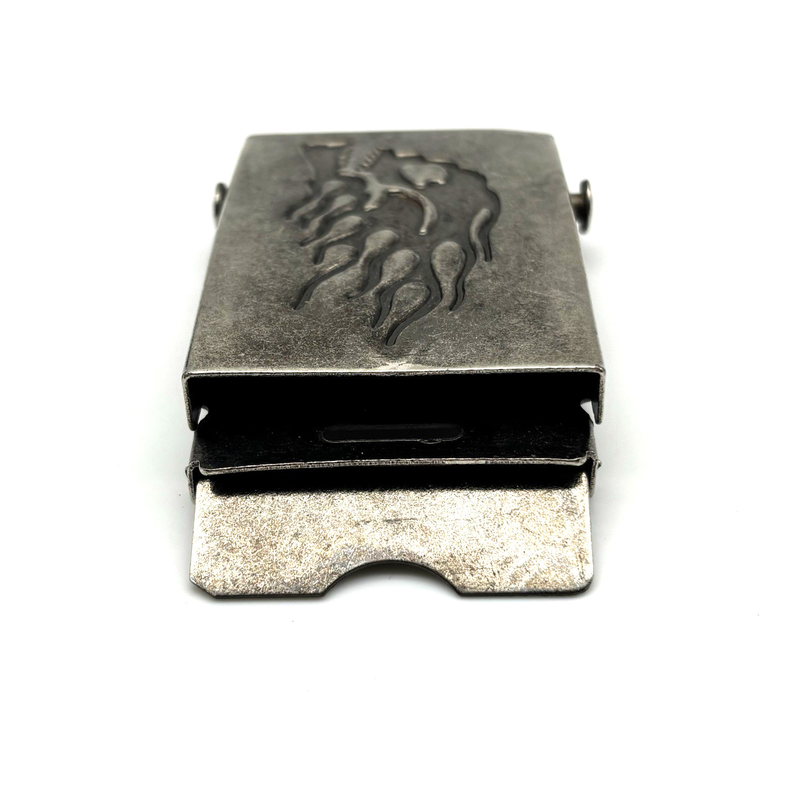 Vintage 90s Silver-tone Metal Flame Skull Military Slide Buckle for 1.5&Prime;Web Belt