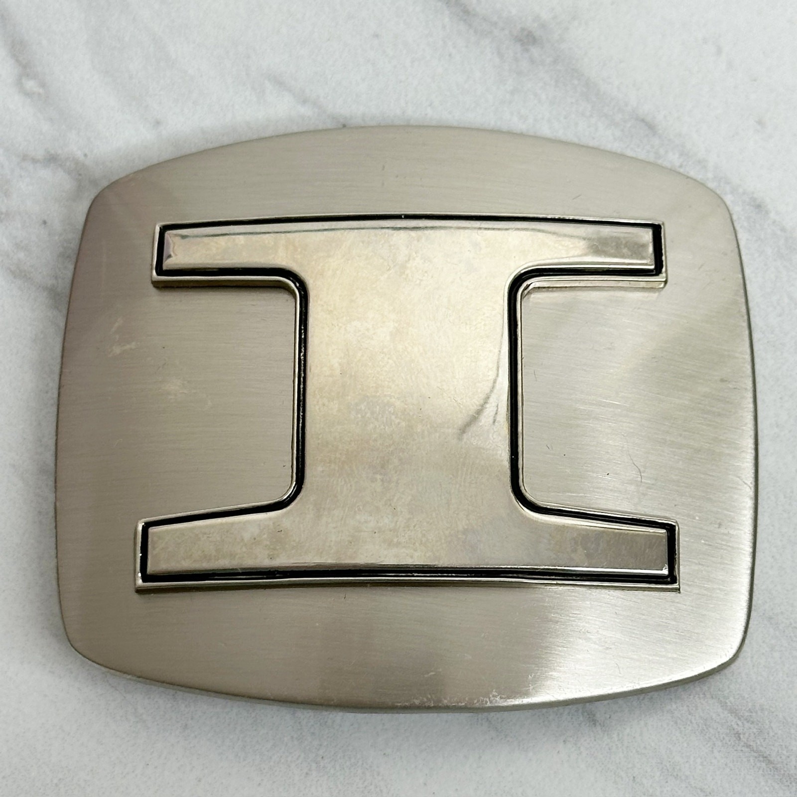 Letter I Initial Monogram Silver Tone Belt Buckle – 3.16&Prime; x 2.78&Prime;