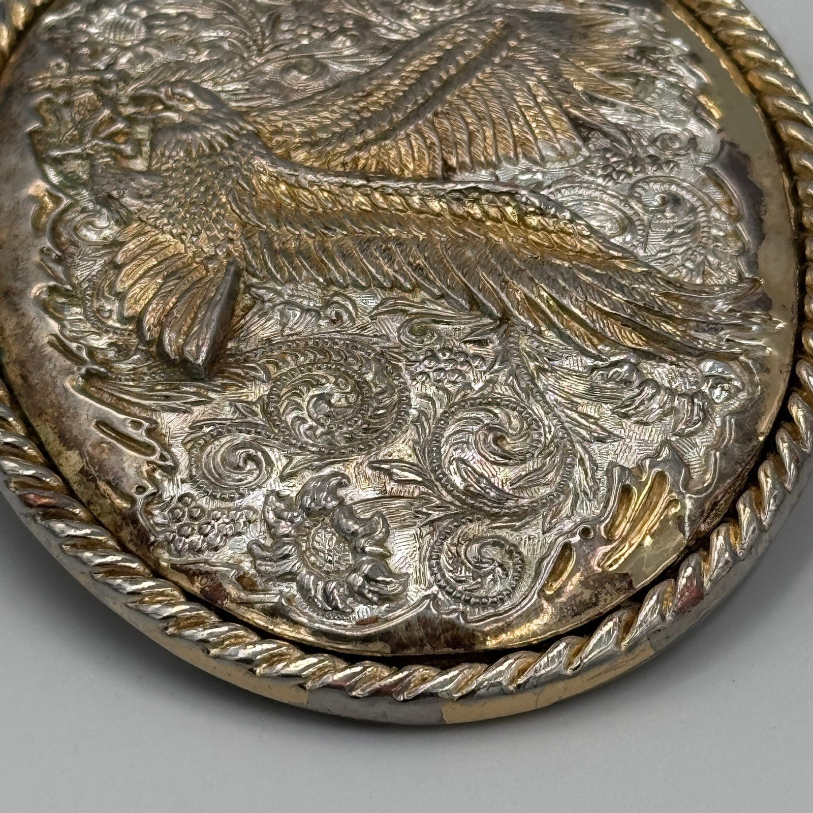 Ivan Western Eagle Belt Buckle Silver Gold Tone Floral Scrollwork Rope Border