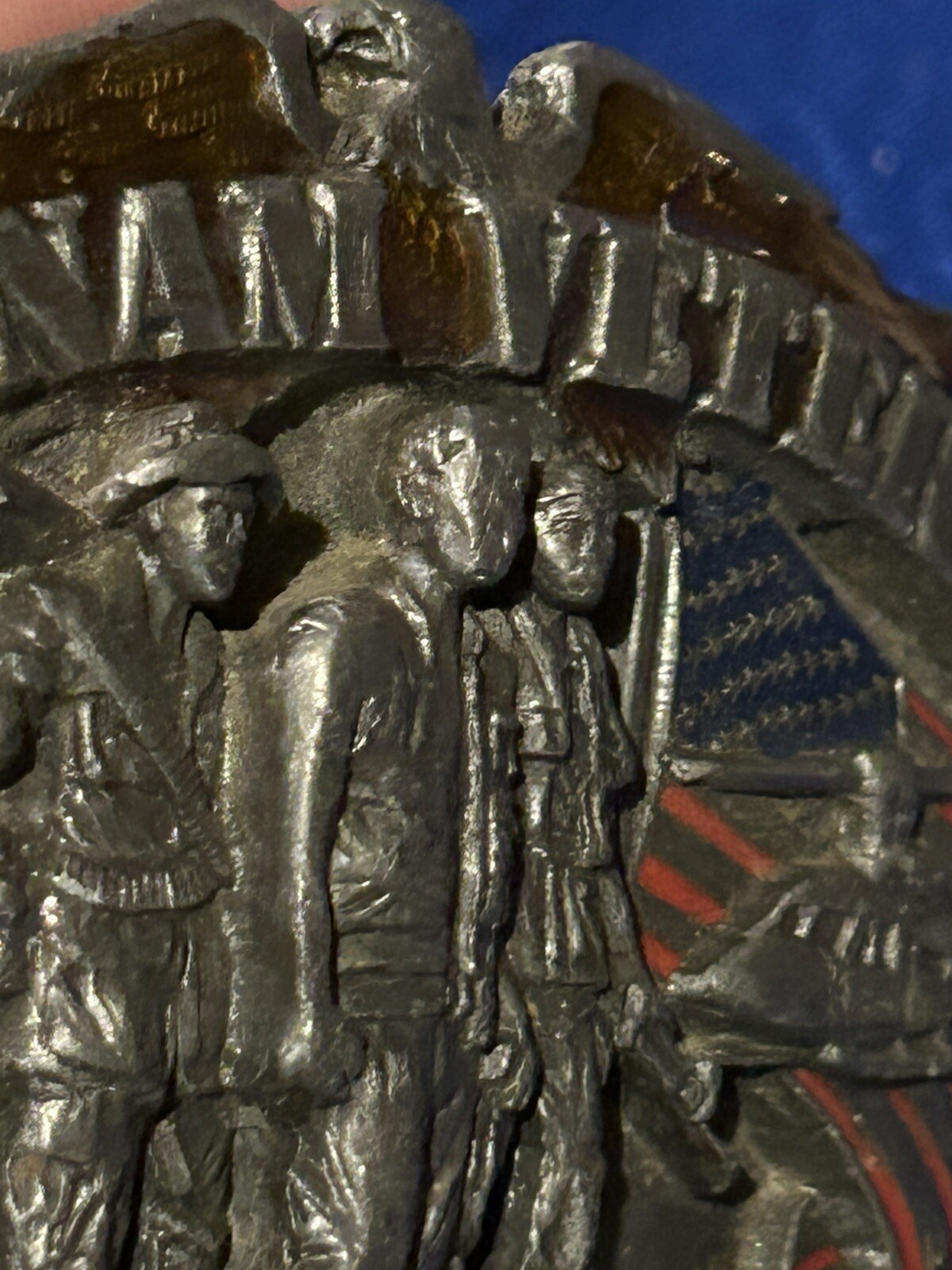 Vtg 1989 Siskiyou Vietnam Veteran USA 3.5&Prime; Enameled Pewter Belt Buckle *As Is*