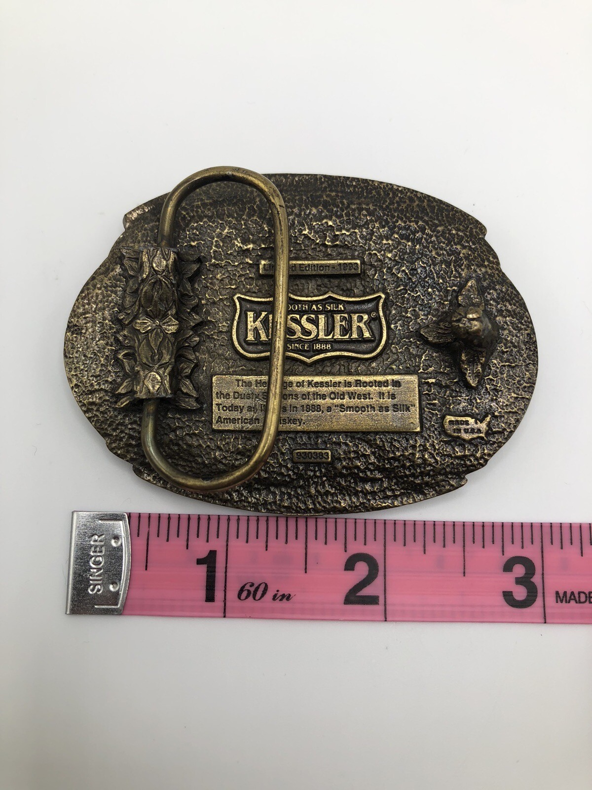 Vintage Belt Buckle Kessler Whiskey Spirit of Wisconsin Solid Brass Western