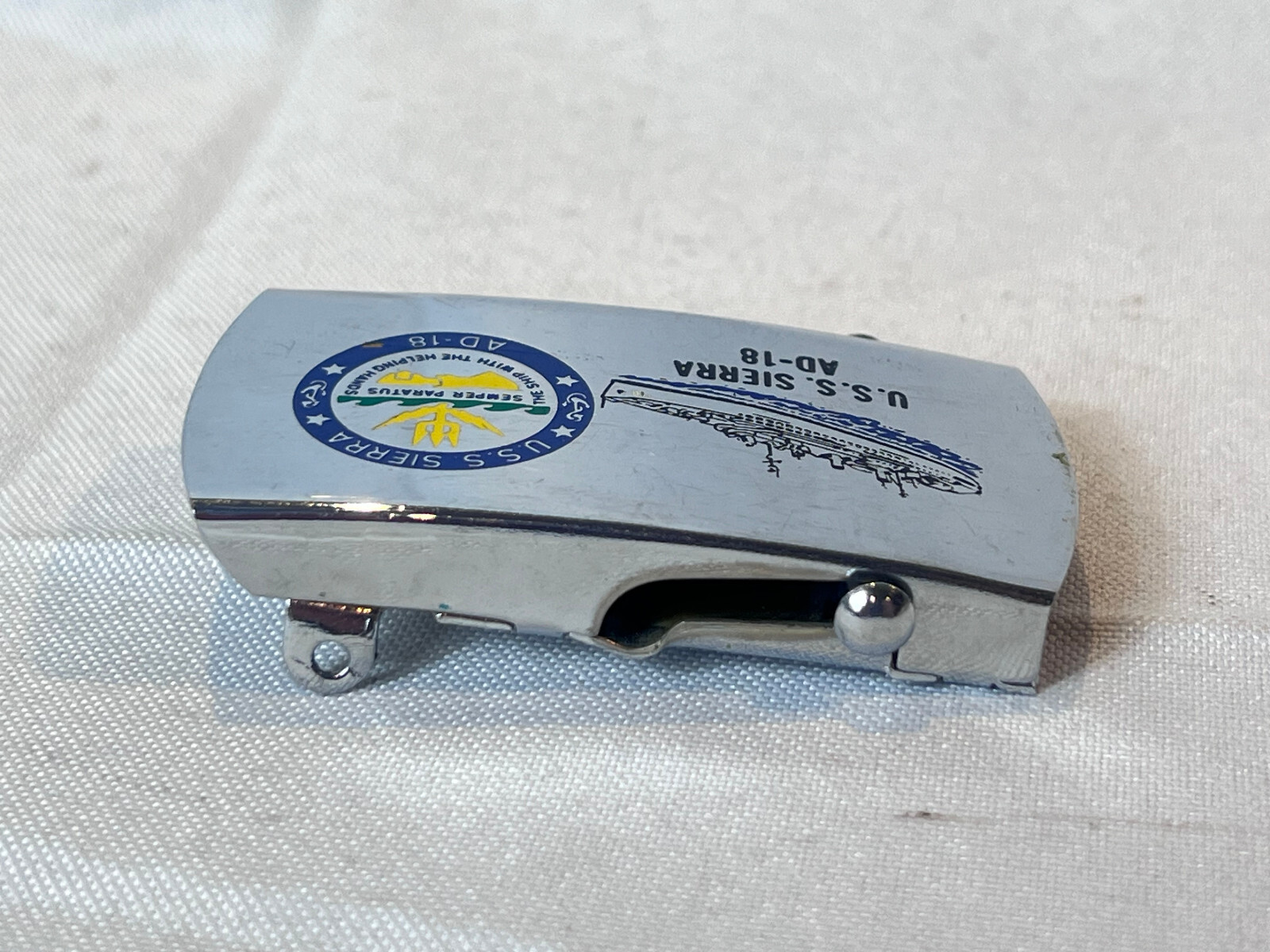 VTG U.S.S. Sierra AD-18 Belt Buckle Military Style WW2 Naval Destroyer Tender