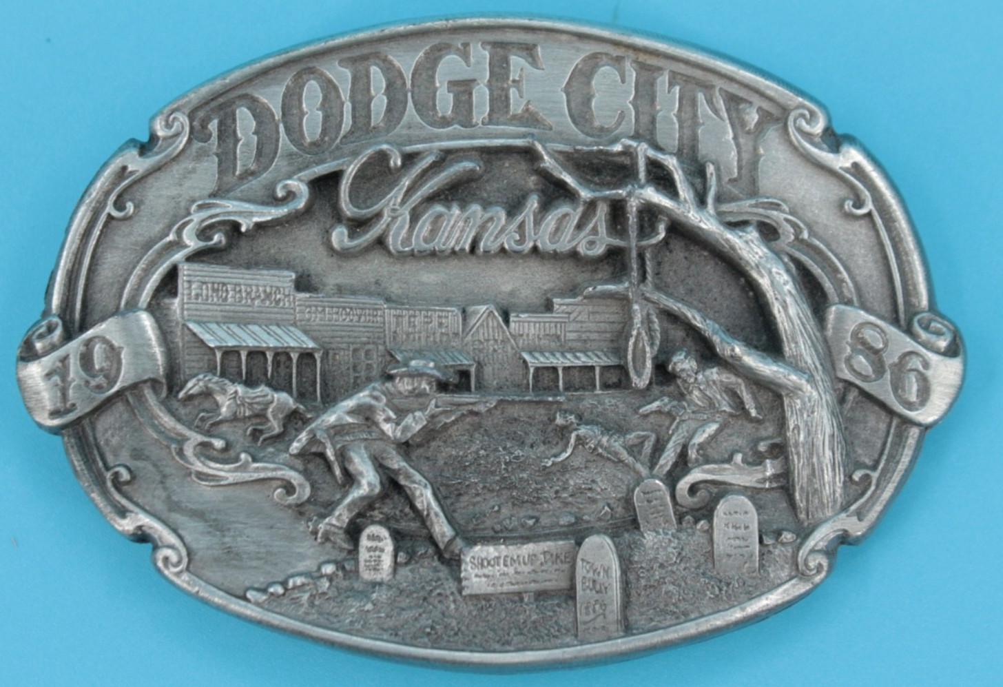 VTG 80s Dodge City Kansas Western Commemorative Belt Buckle 1986
