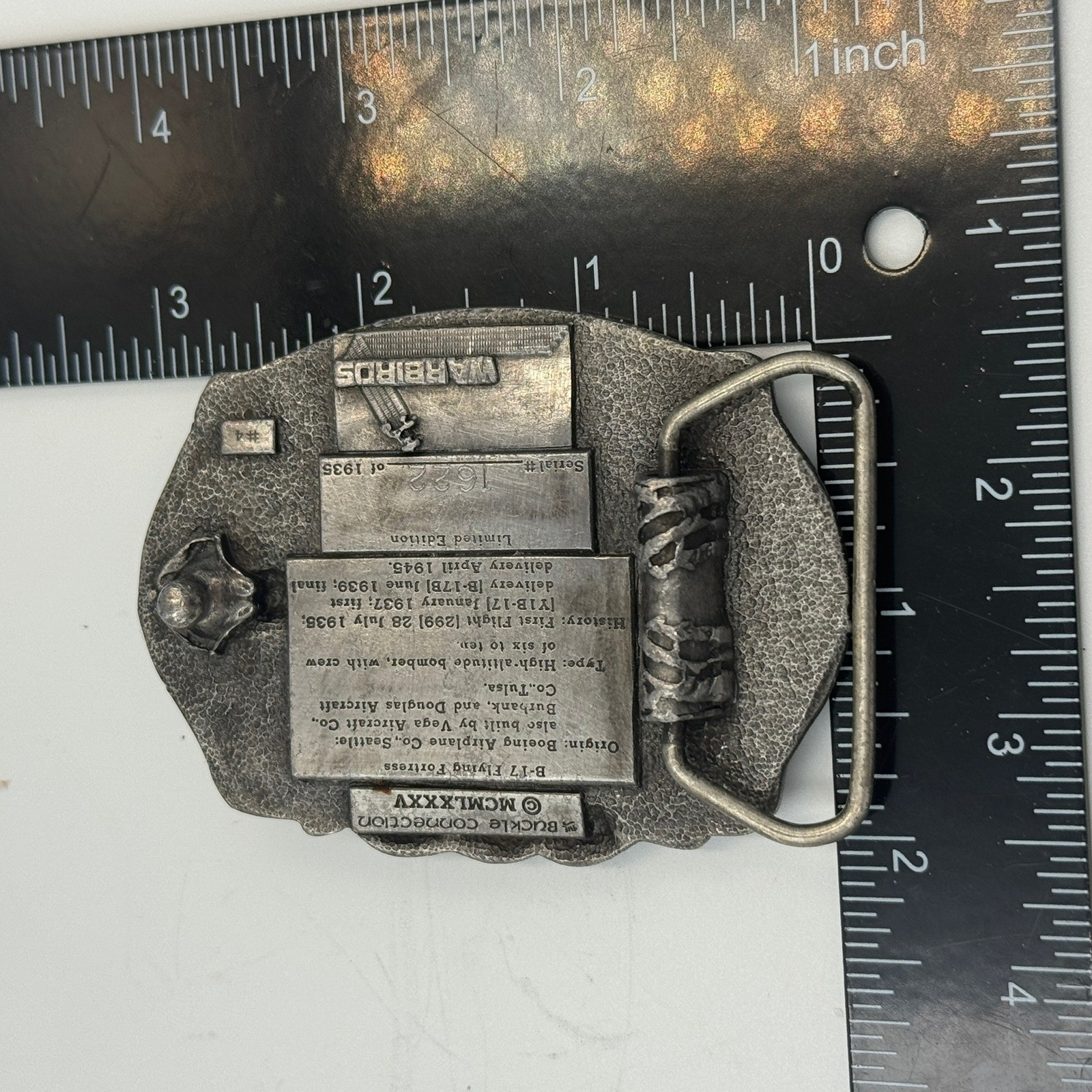 Vintage 1985 B-17 Flying Fortress 50th Anniversary Belt Buckle Limited Edition