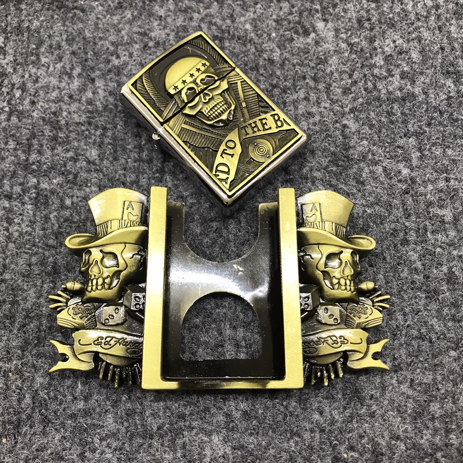 Antique Brushed Skull Belt Buckle with Lighter, Stock in US