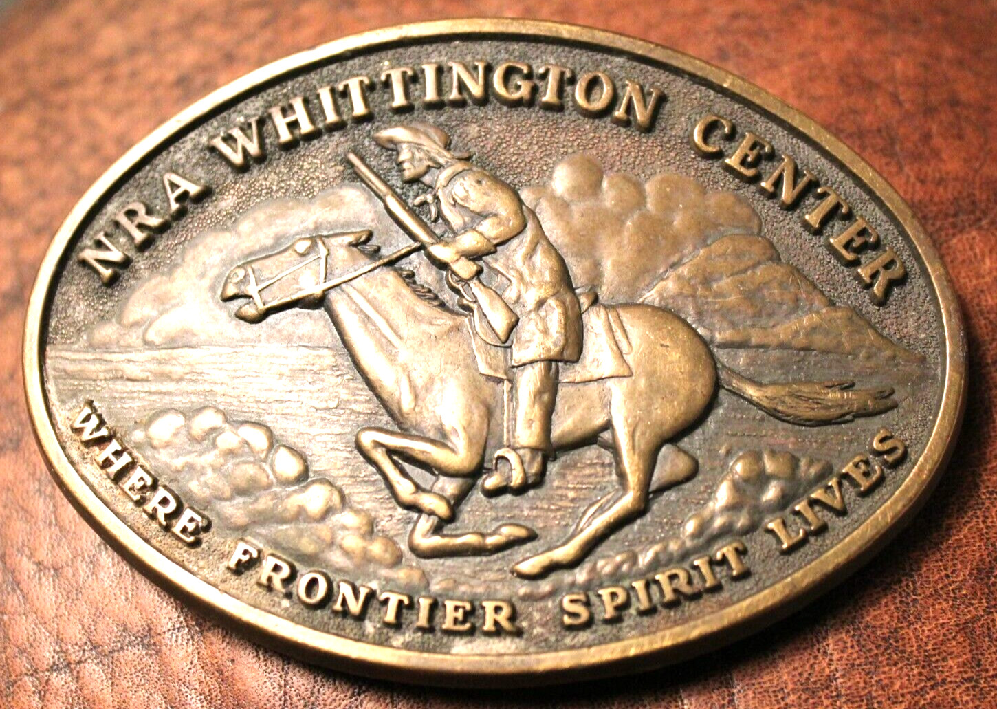 Vintage NRA Whittington Center Belt Buckle WHERE FRONTIER SPIRIT LIVES, Cowboy