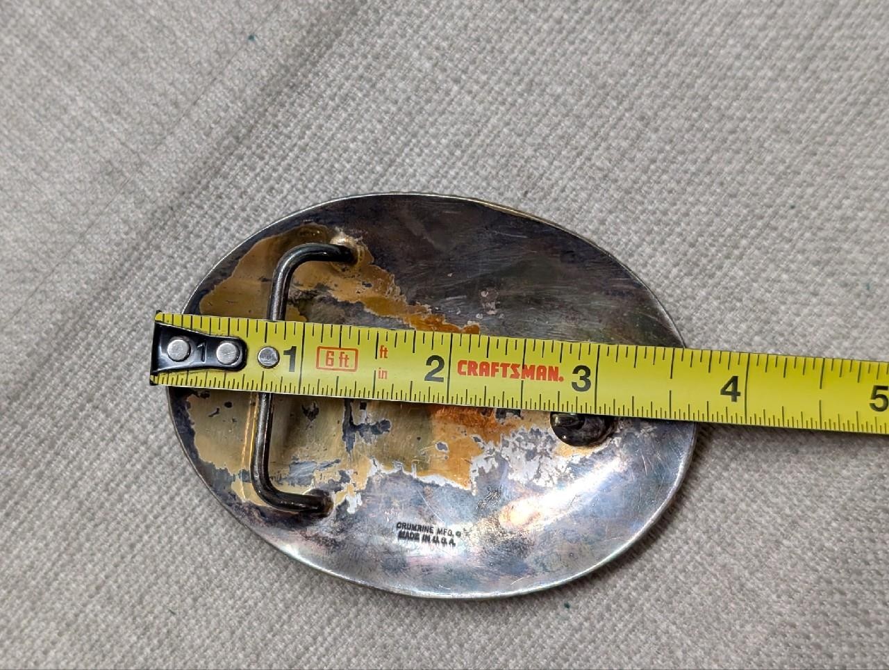 vintage CRUMRINE belt buckle « B » heavy silver plate BRONZE sterling WESTERN