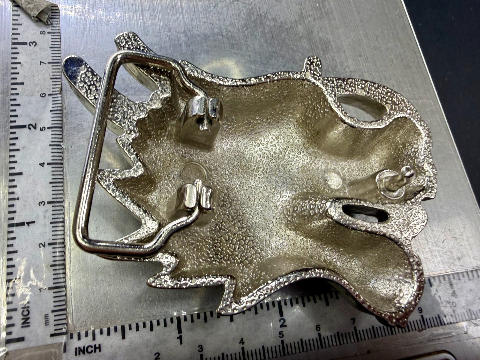 Mystical Asian Chinese Dragon Head Figural Cutout Silver Color Belt Buckle