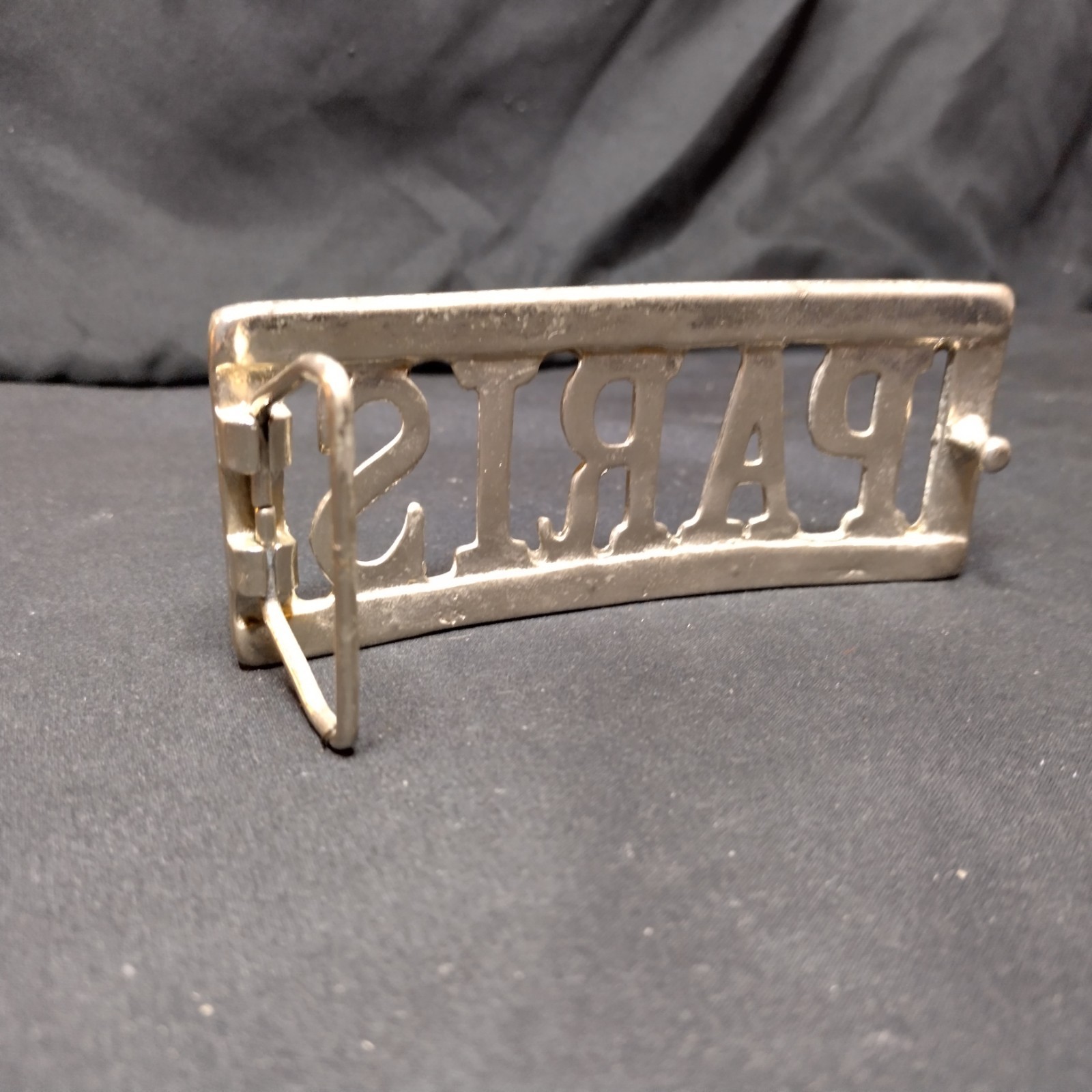 Vintage PARIS Cutout Metal Belt Buckle Silver Tone Retro Novelty Y2K 90s