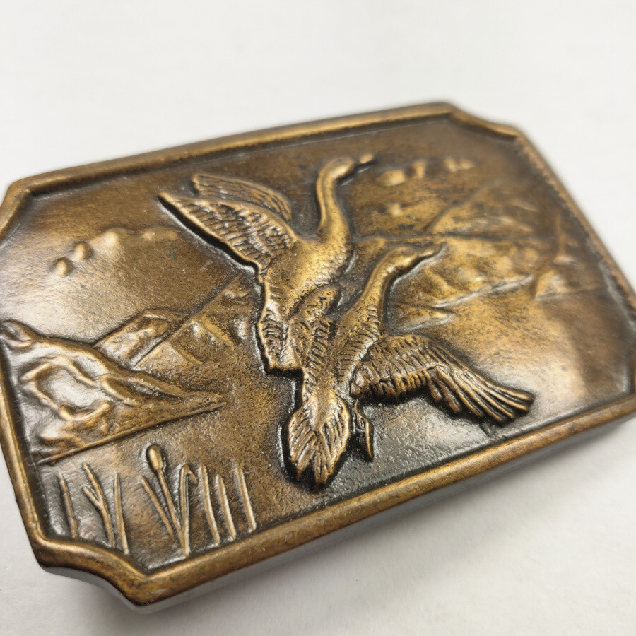 Flying Duck Lake Scenery Brass Tone Belt Buckle