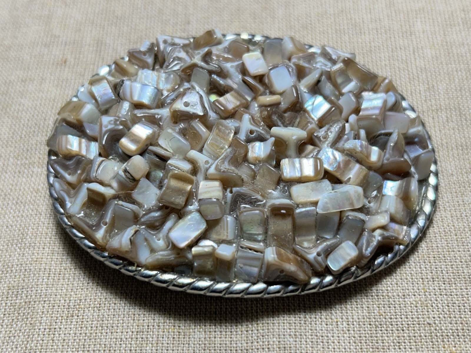 Western Style Belt Buckle Mother of Pearl Inspired Mosaic Oval Interchangeable