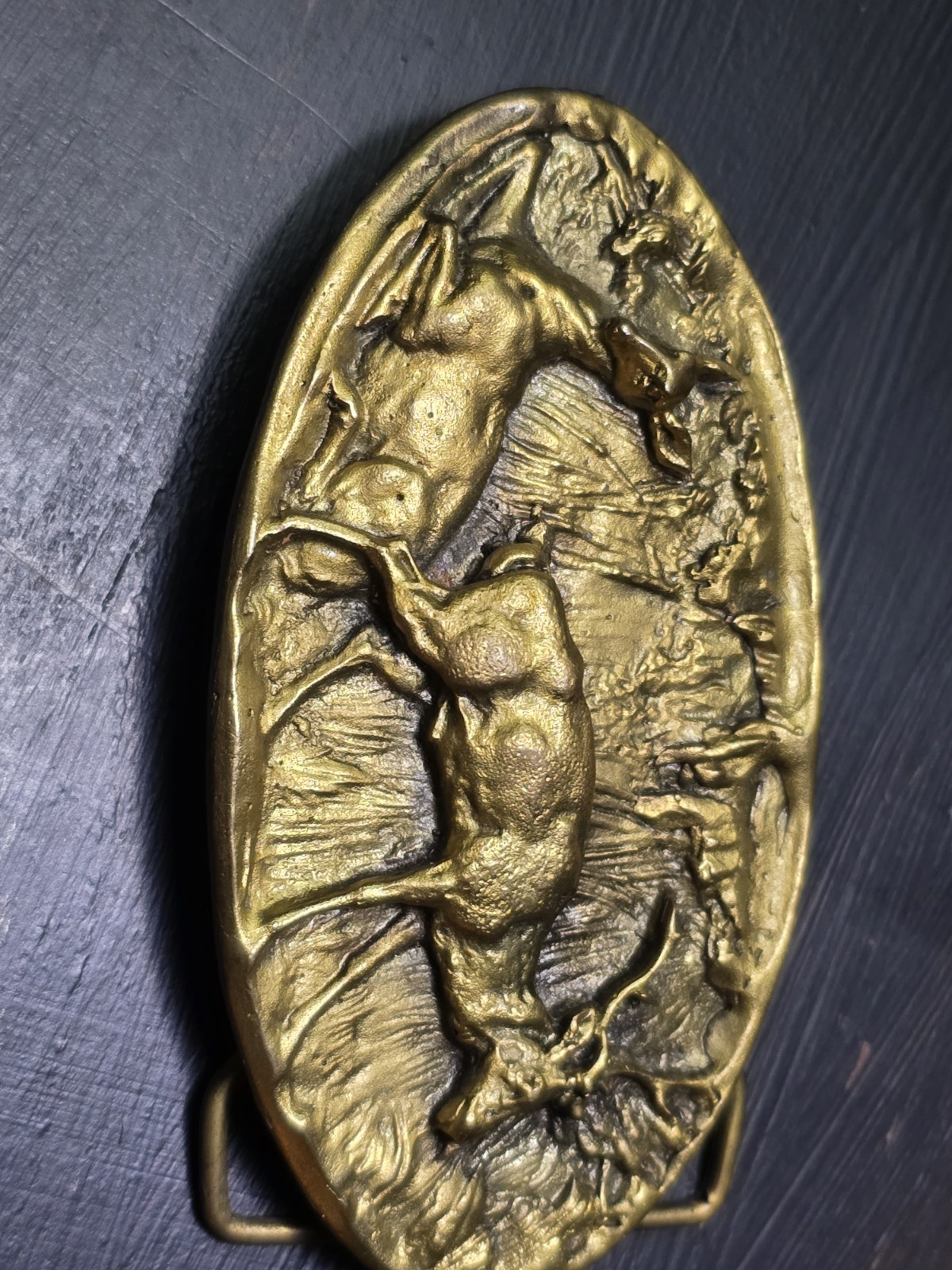 Vintage 1970&rsquo;s Adezy Doe & Buck Forest Scene Bronze Belt Buckle Copyright Adezy