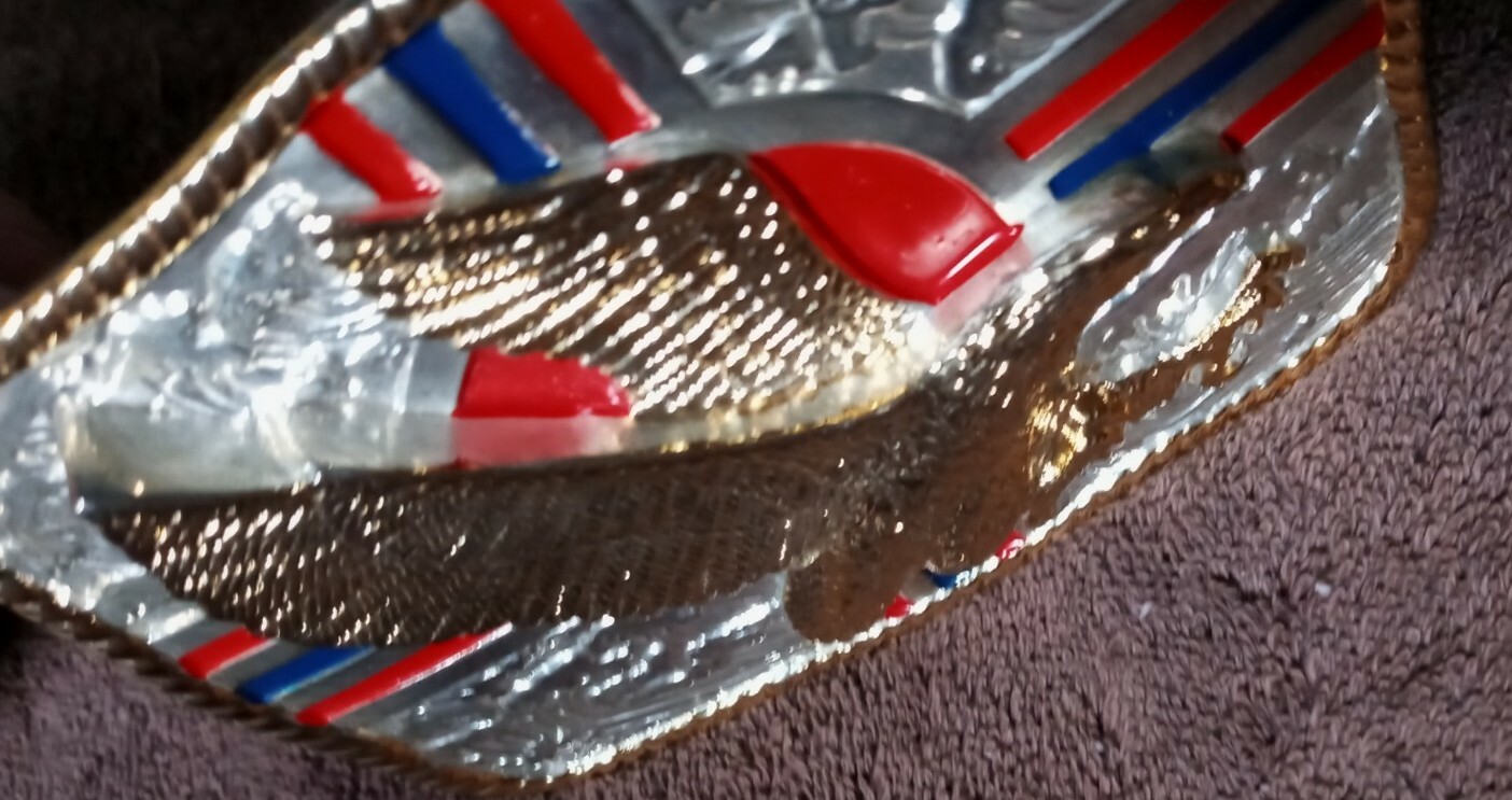 NWOT LG RED BLUE STRIPE GOLD EAGLE ROPE TRIM SILVER 3D BELT BUCKLE 1 1/2&Prime; $65