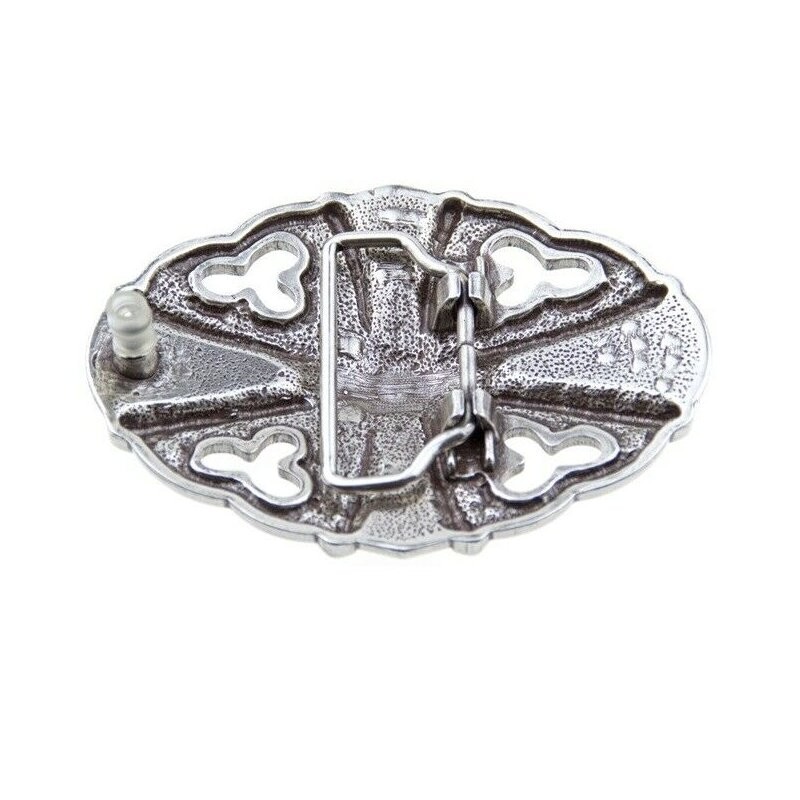 Oval Gothic Cross Belt Buckle in Antique Silver with Black Crystals