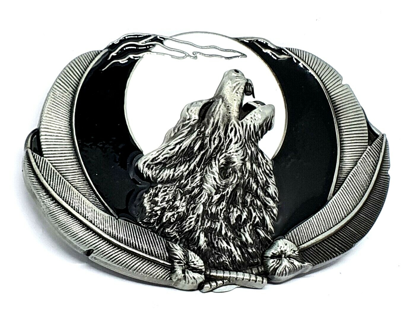 Belt Buckle Howling Wolf Moon Feathers Fenrir For 40mm Belt Pagan Norse Viking