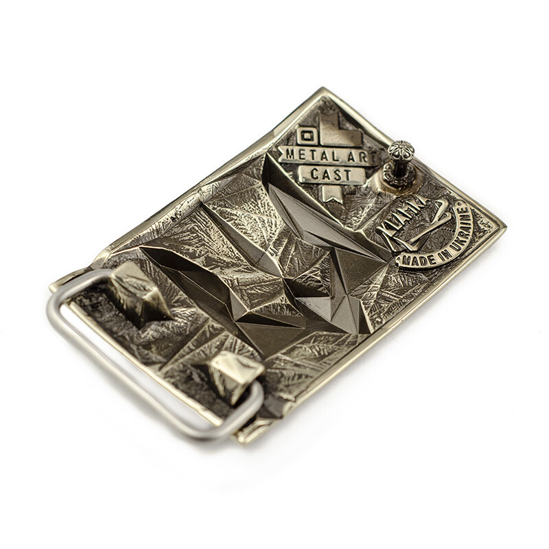 German silver belt buckle « Ice and fire », Ukrainian trident low poly geometric