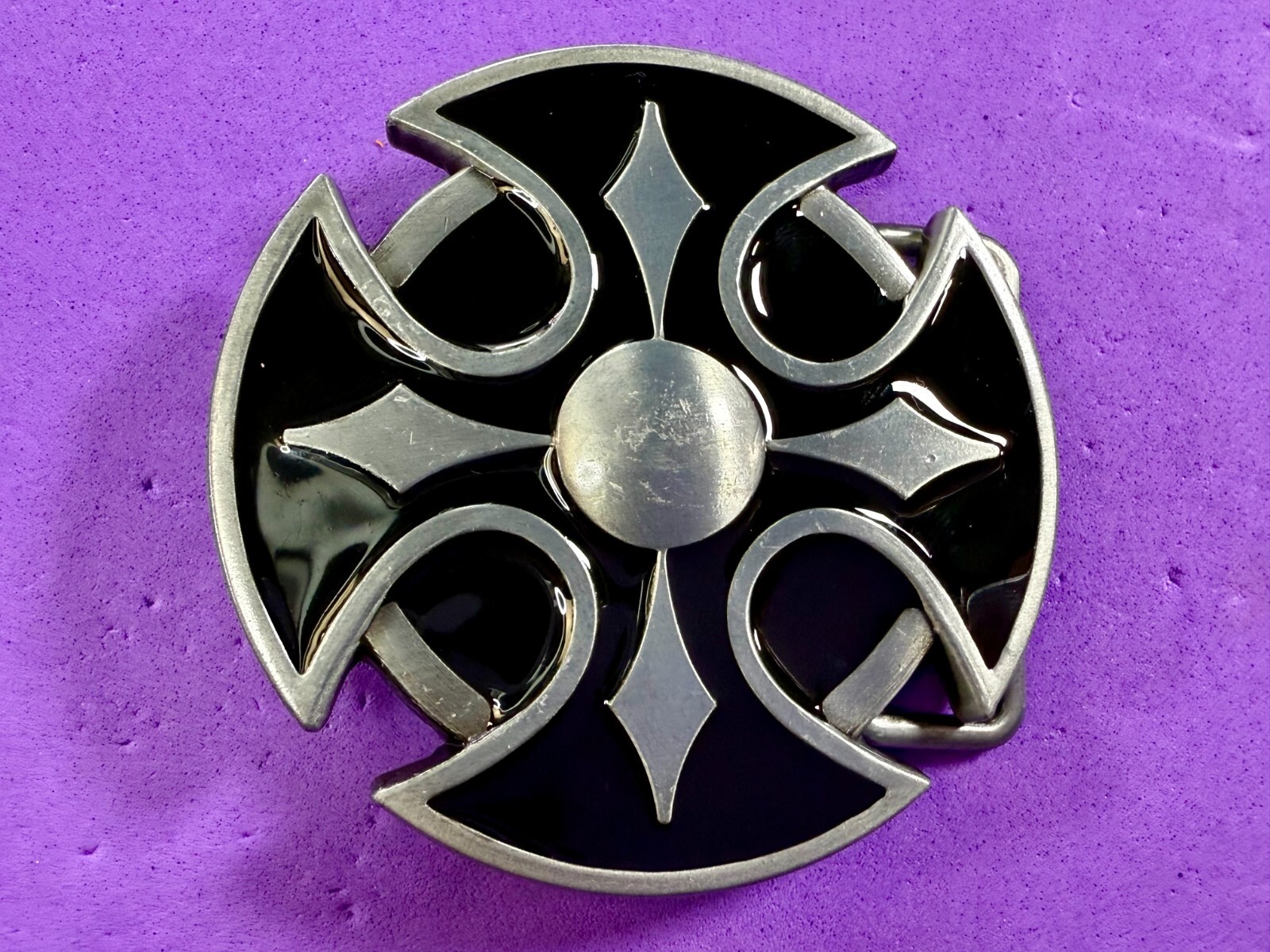 Maltese Celtic Iron Cross Religious Black Enamel Cutout Gothic Punk Belt Buckle
