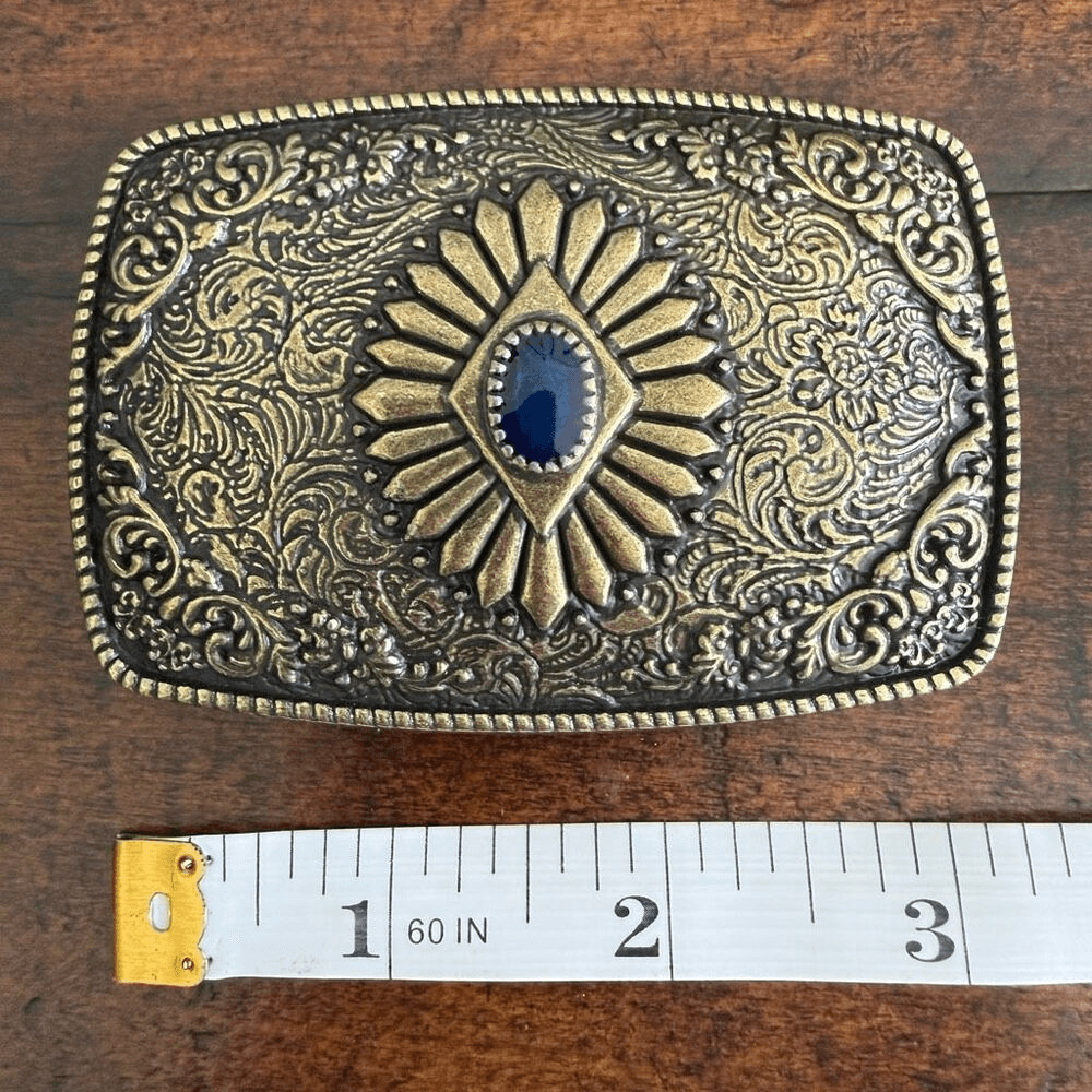 Western Antique Brass Tone Concho Buckle with Turquoise Accent