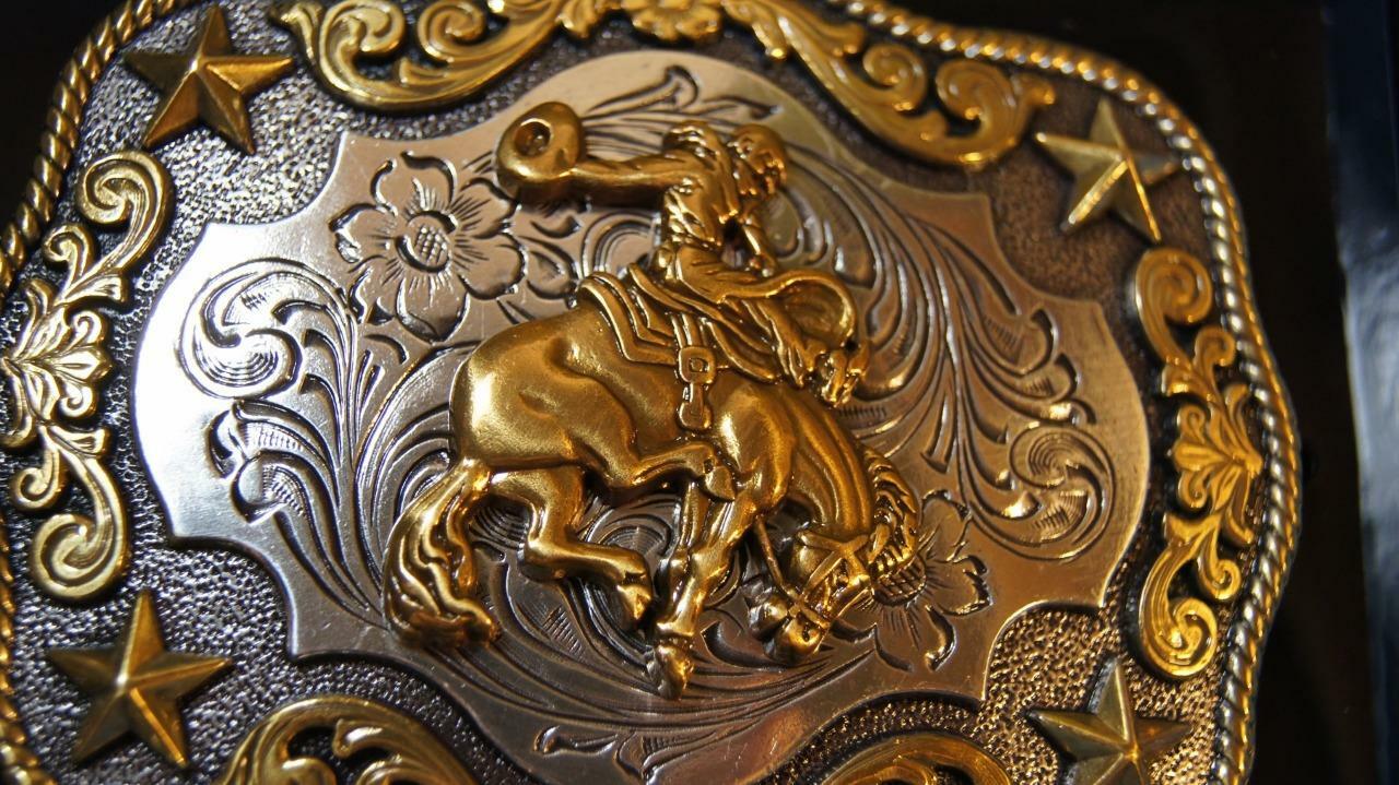 Nocona Belt Buckle Saddle Bronc Gold & Silver Tone M & F Western 3798708